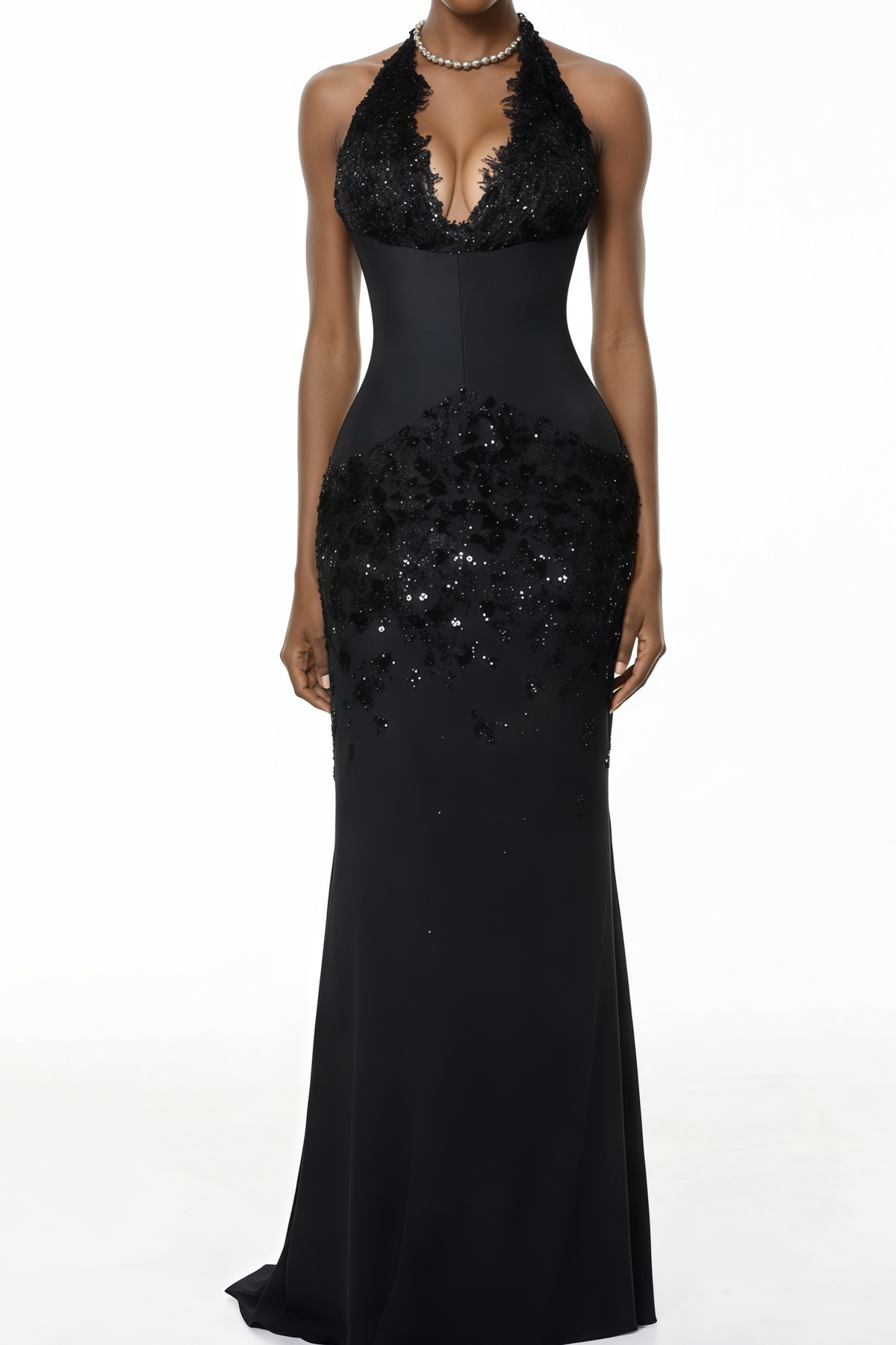 Siphokazi Black Halterneck Embellished Corset Maxi Gown