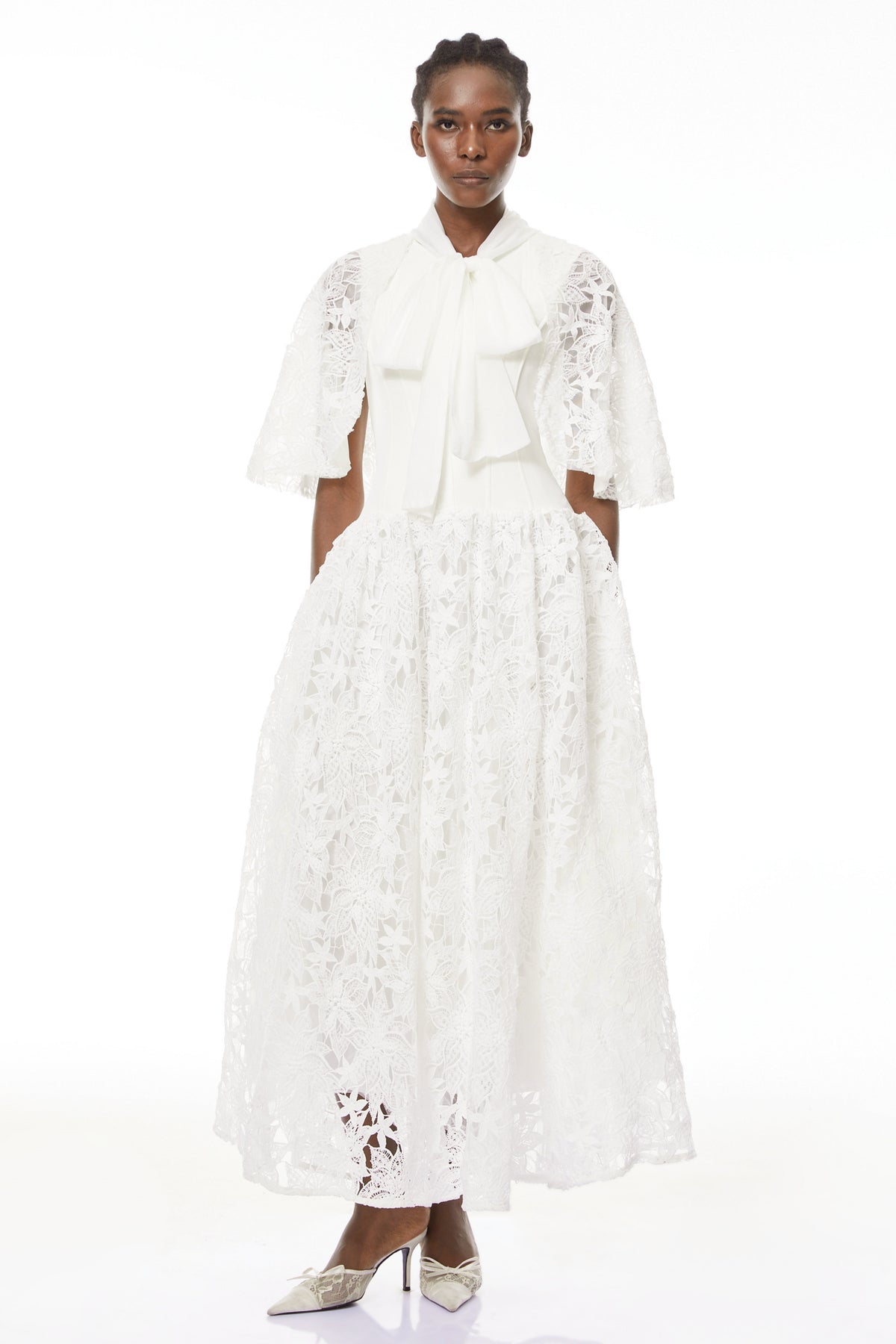 Sissel White Floral Lace Maxi Dress with Self-Tie