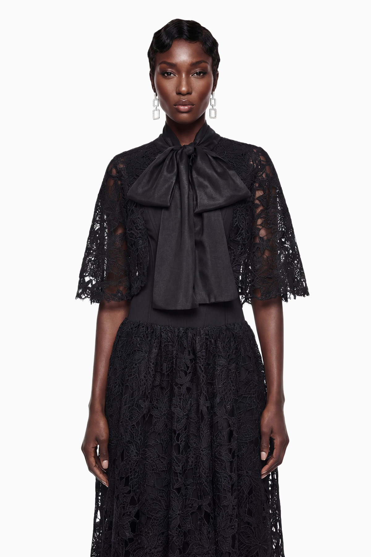 Sissel Black Floral Lace Maxi Dress with Self-Tie