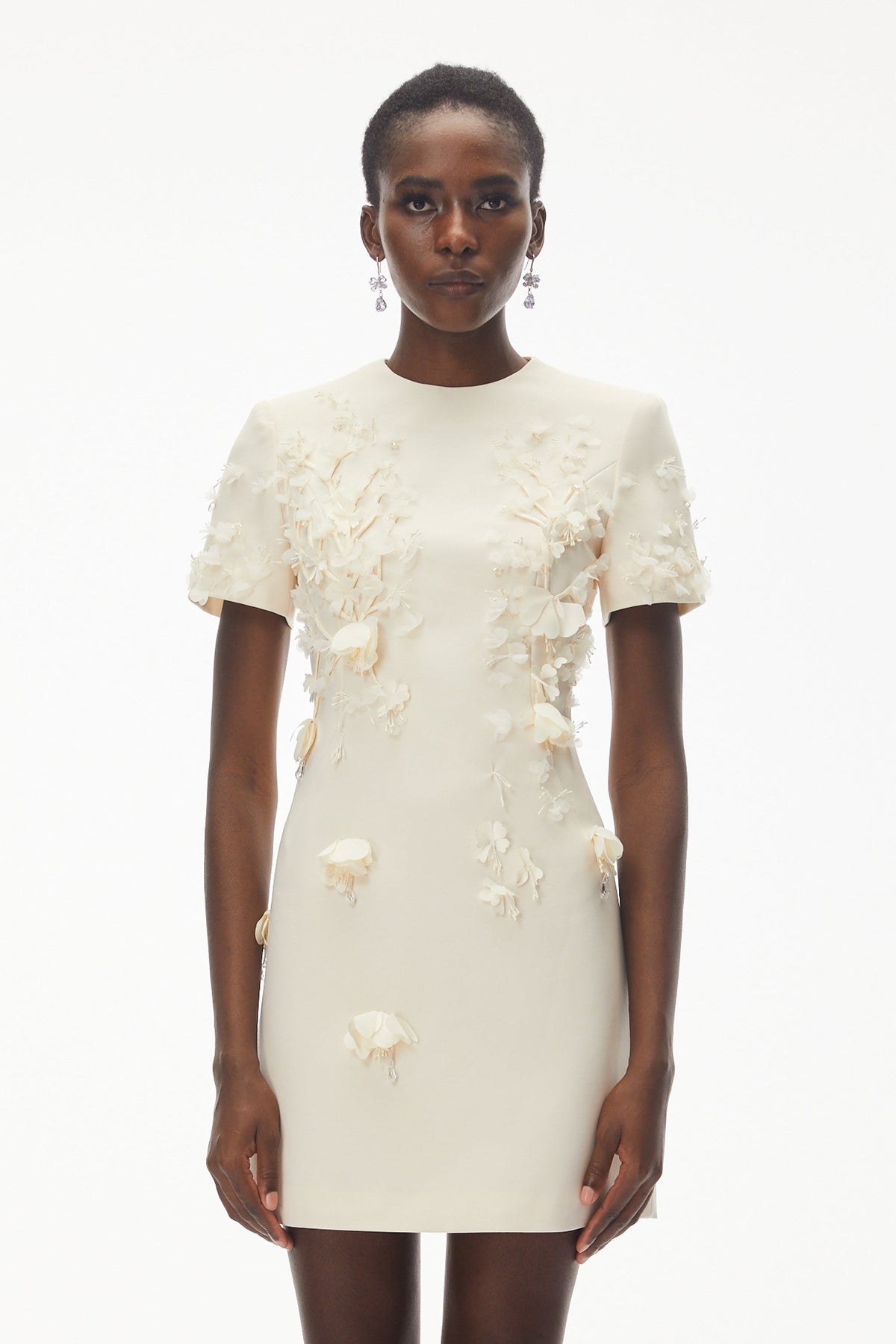 Skye Ivory Round Neck Mini Dress with Floral Applique (Final Sale)
