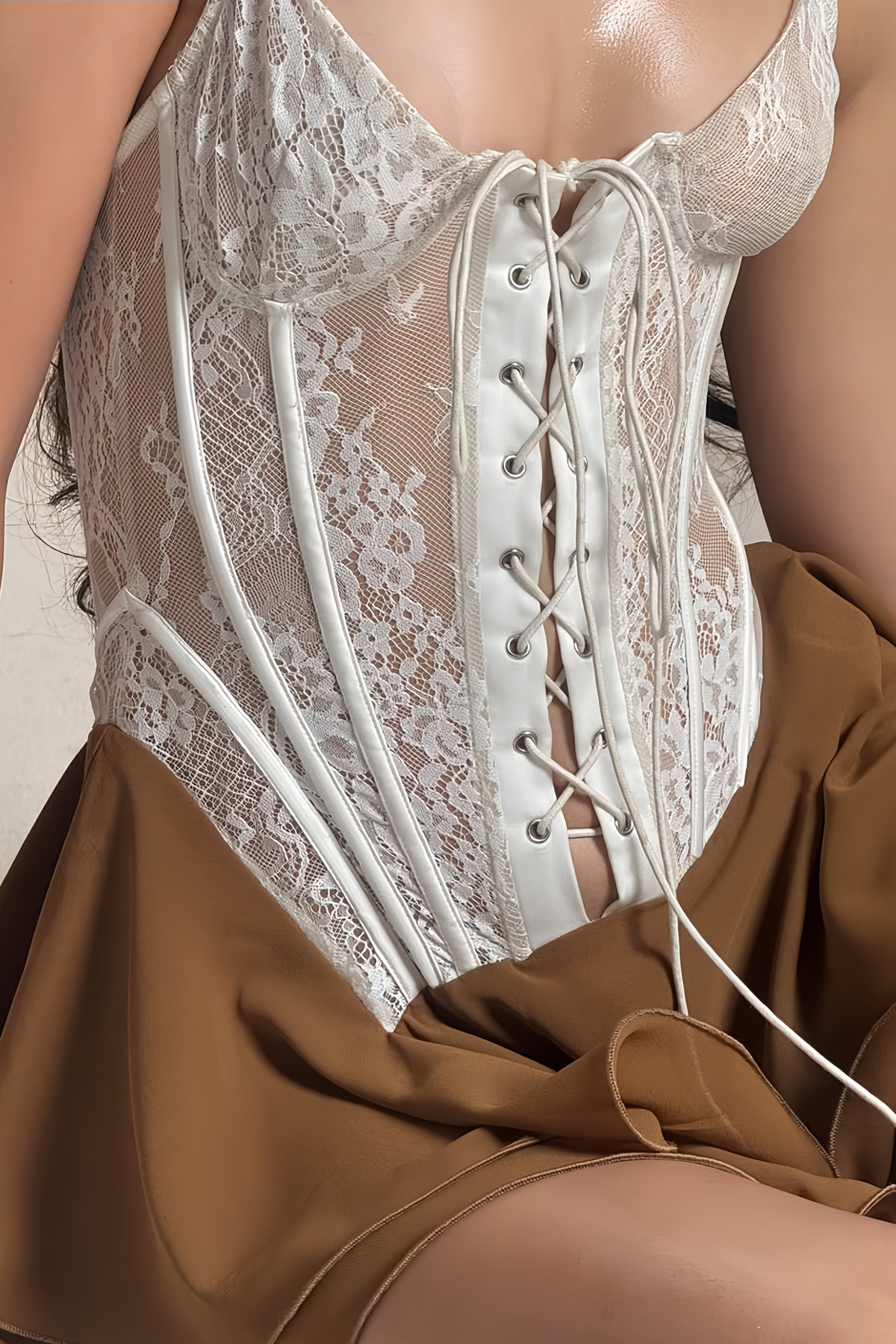 Jacinthe Brown Lace Up Bustier Mini Dress