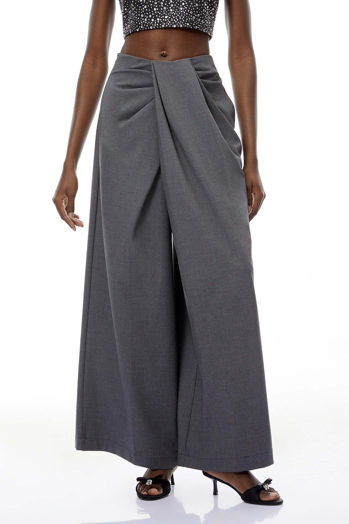 Soren Grey Wide Leg Ruched Trousers