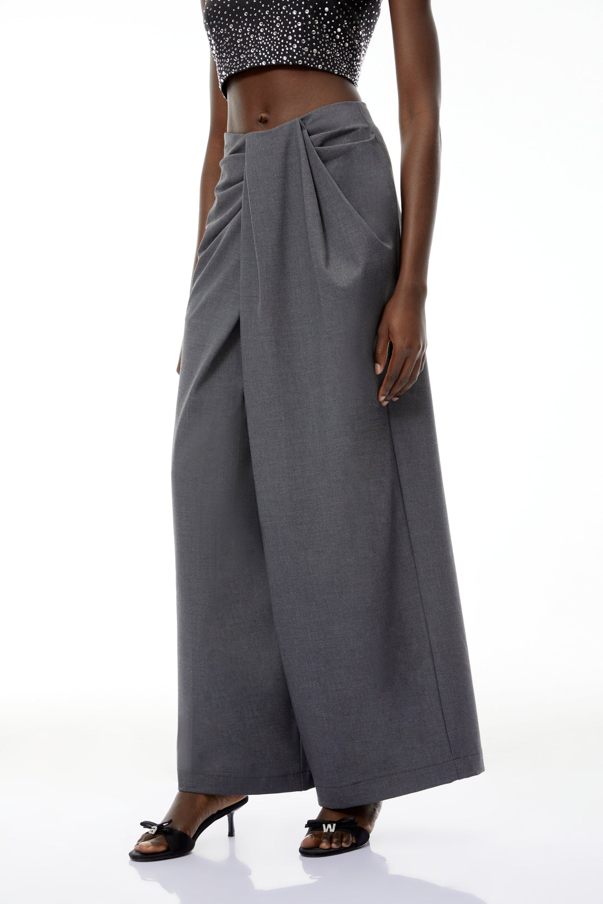 Soren Grey Wide Leg Ruched Trousers