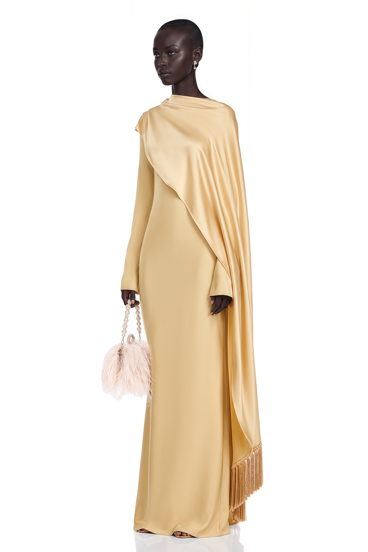 Sultan Yellow Maxi Dress with Satin Shawl