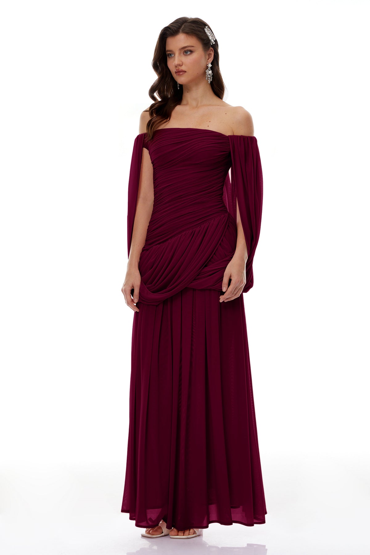 Suné Red Cross Front Ruched Maxi Dress