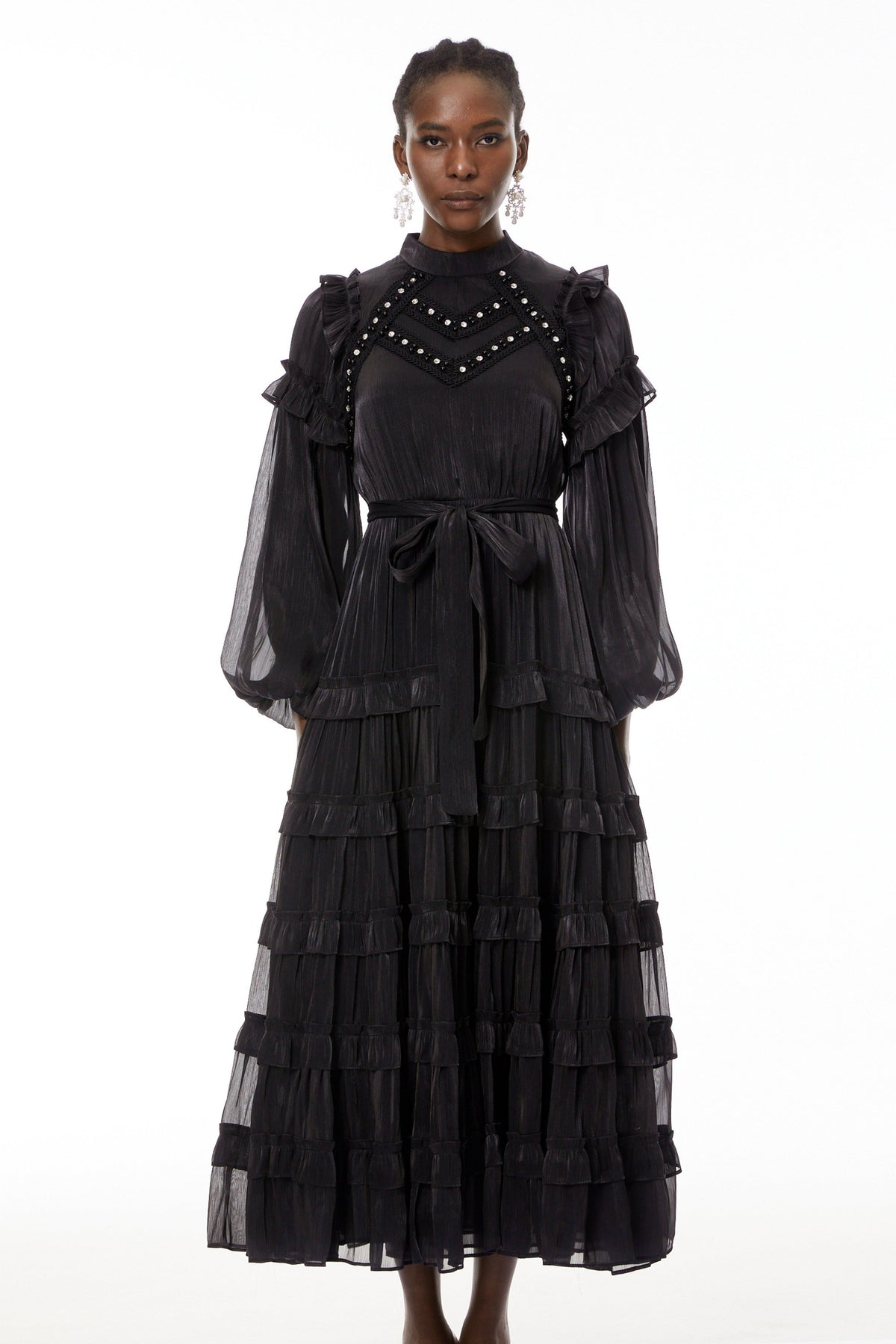 Suzanne Black Ruffled Tiered Maxi Dress
