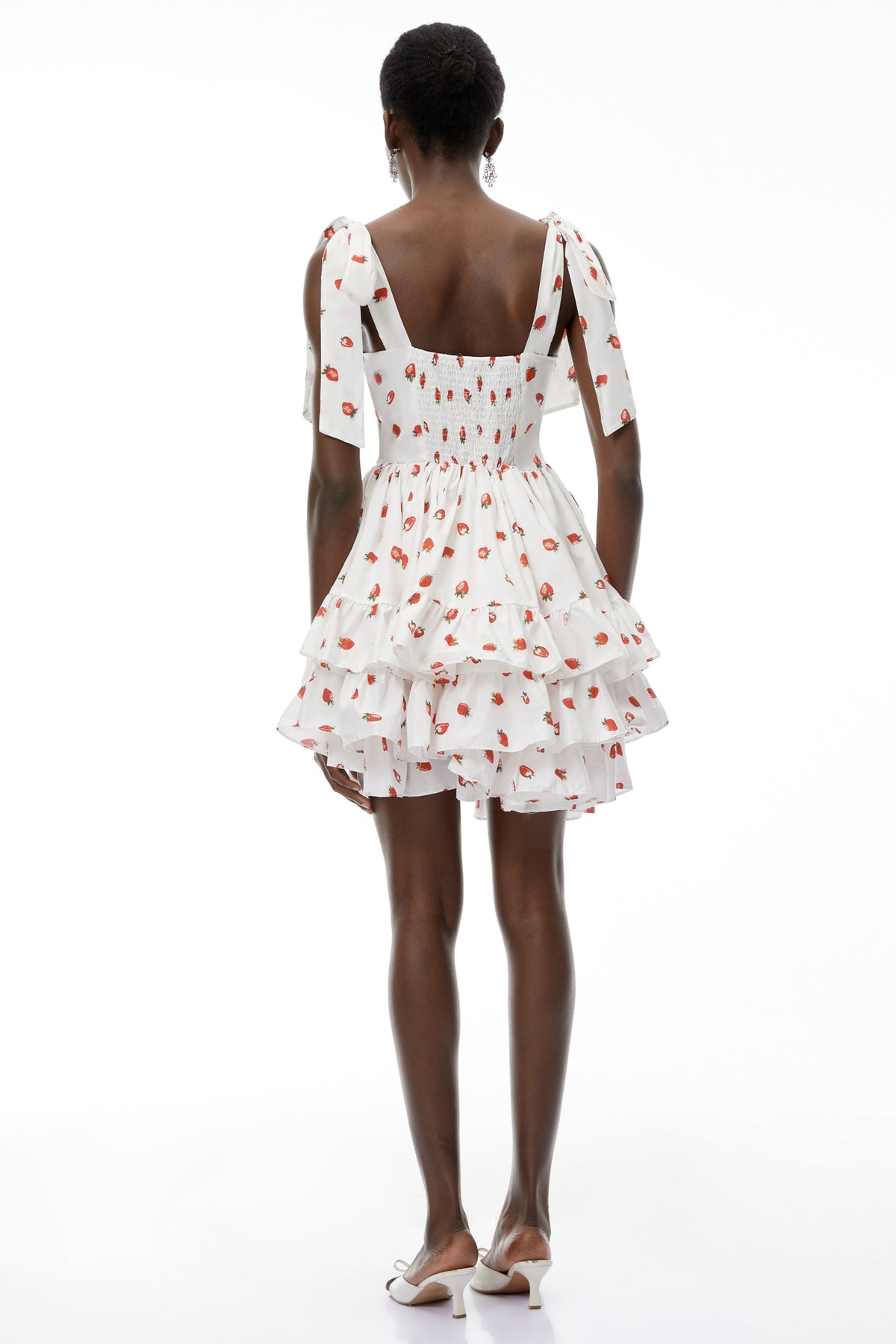 Tamara White Strawberry Print Tiered Mini Dress