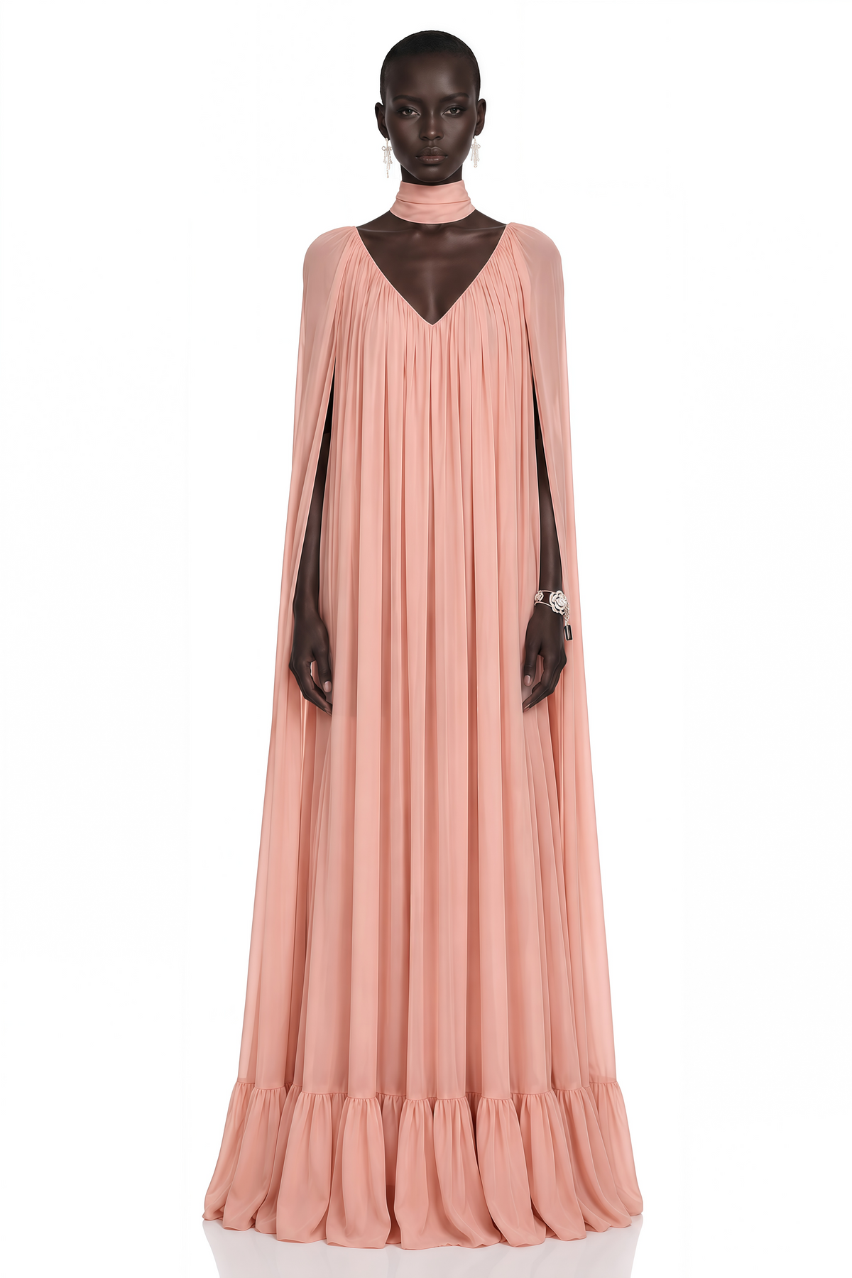 Tania Rose Pink Ruffled Pleated Maxi Dress