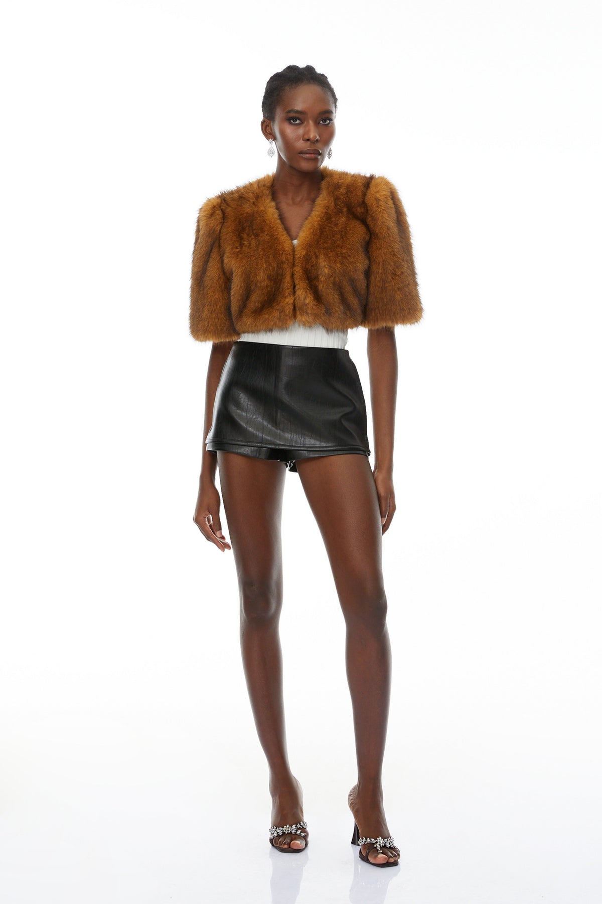 Teodora Brown Faux Fur Cropped Coat