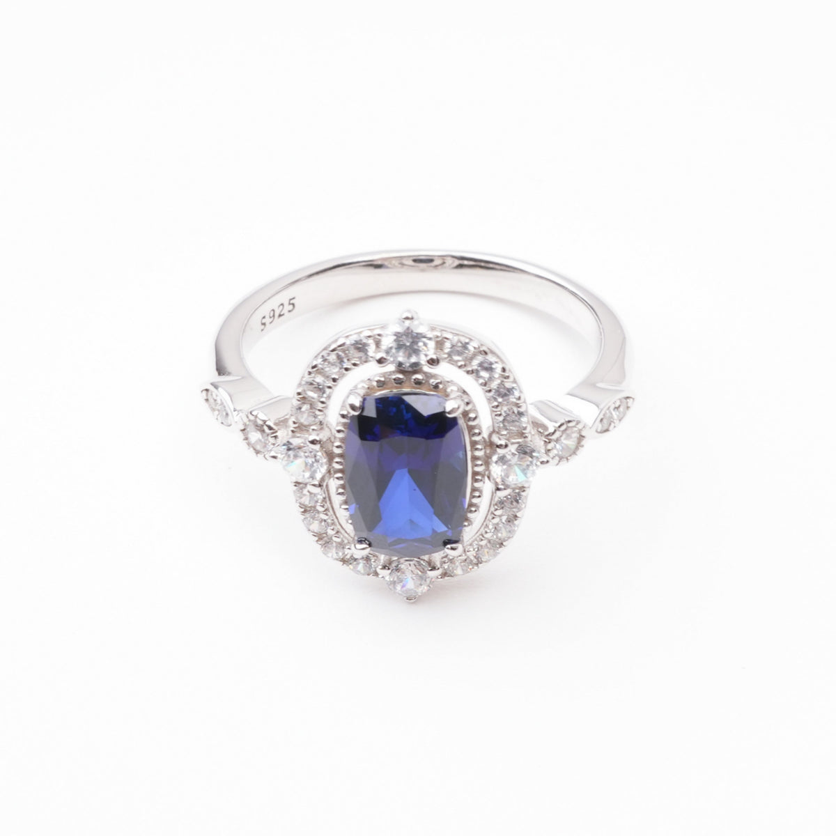 Teresa Blue Sapphire Oval Cut Crystal Sterling Silver Ring