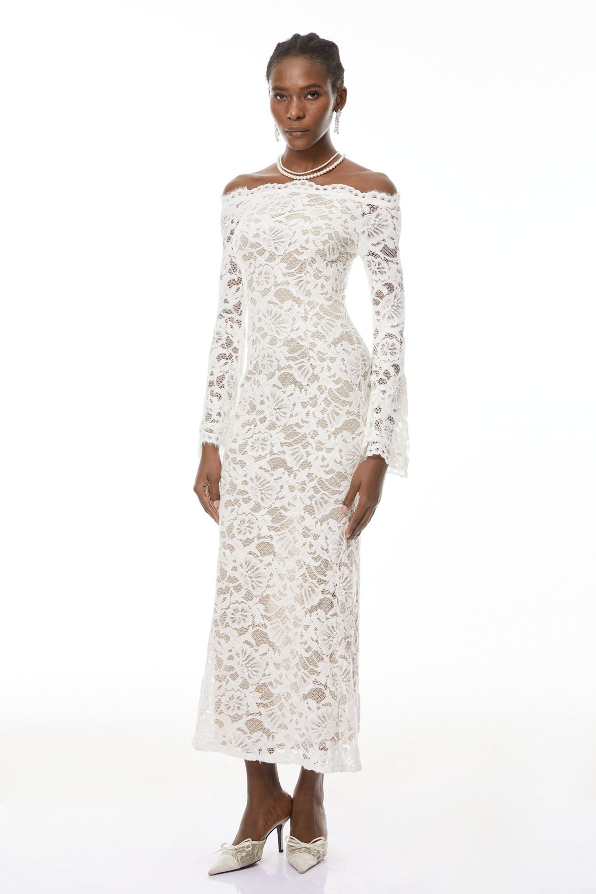 Theresa White Semi-Sheer Floral Lace Maxi Dress (Final Sale-US Only)