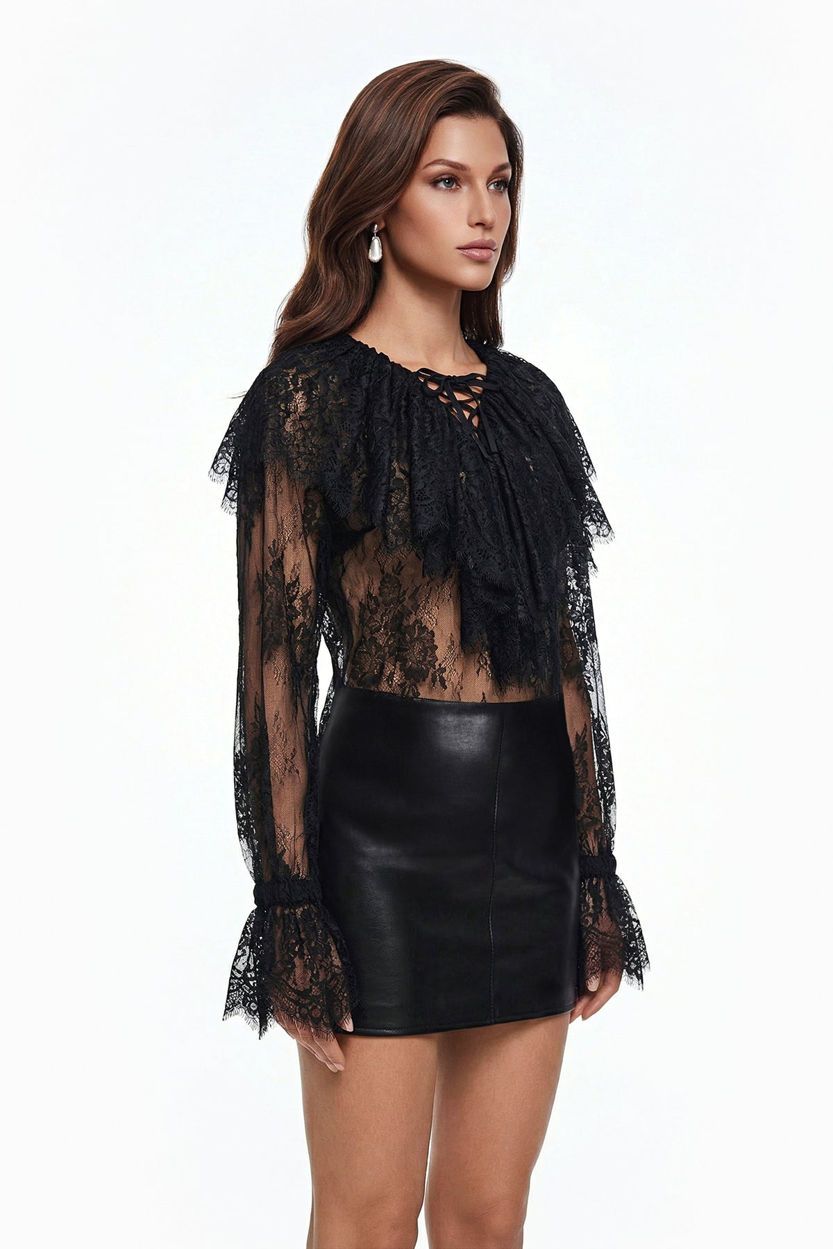 Tilly Black Semi-Sheer Lace Blouse