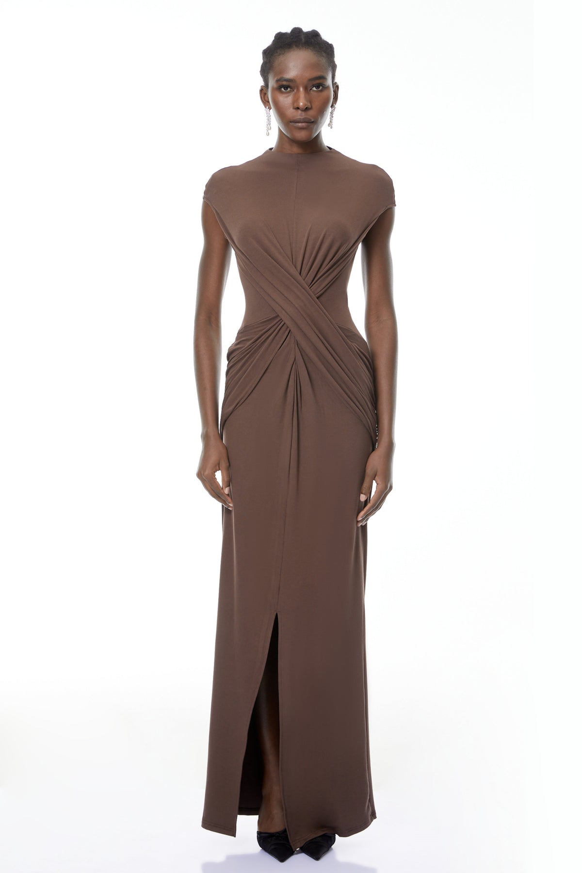 Tone Chocolate Brown Cross-Over Maxi Dress (Final Sale)