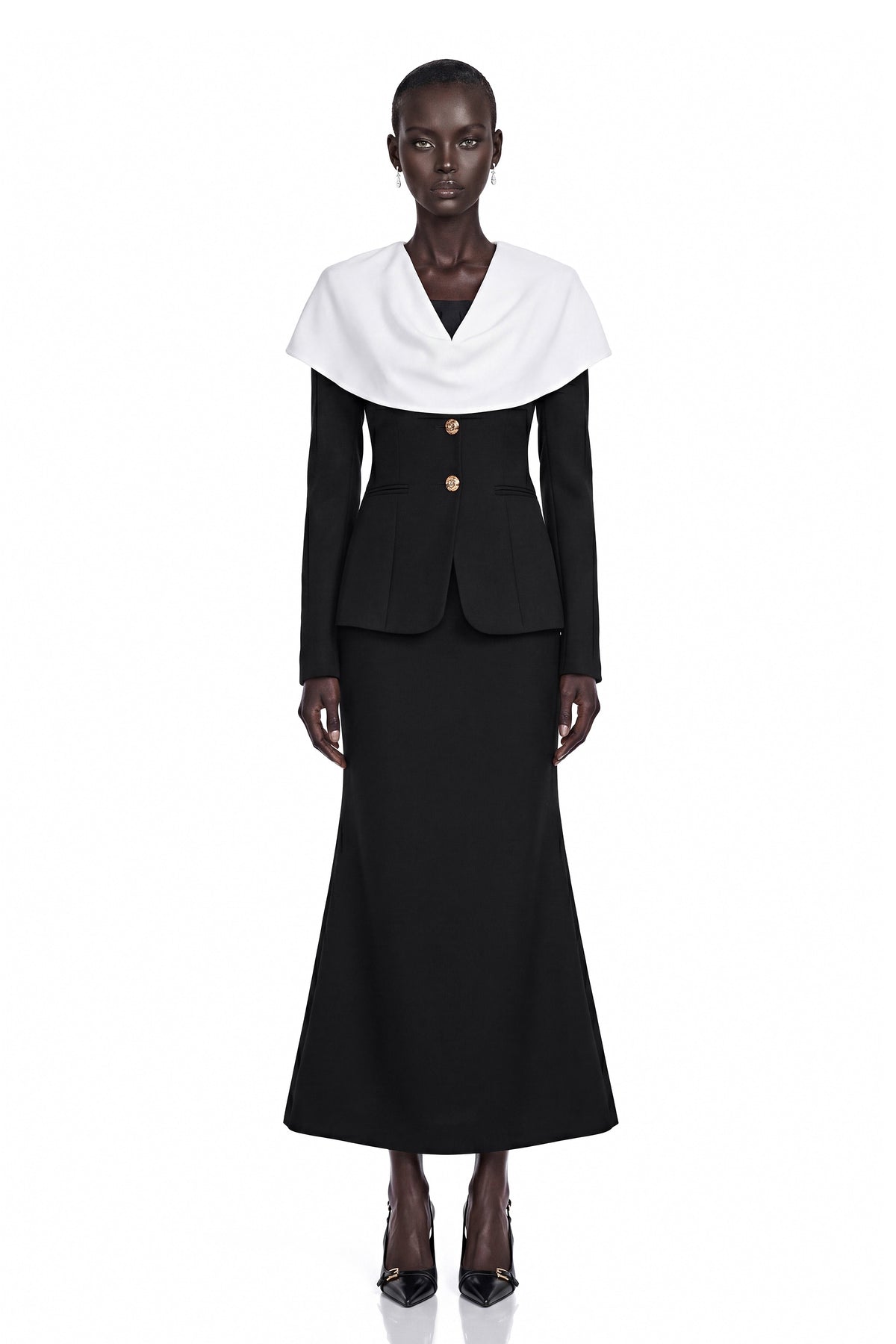 Uliana Black Color Block Fishtail Midi Dress