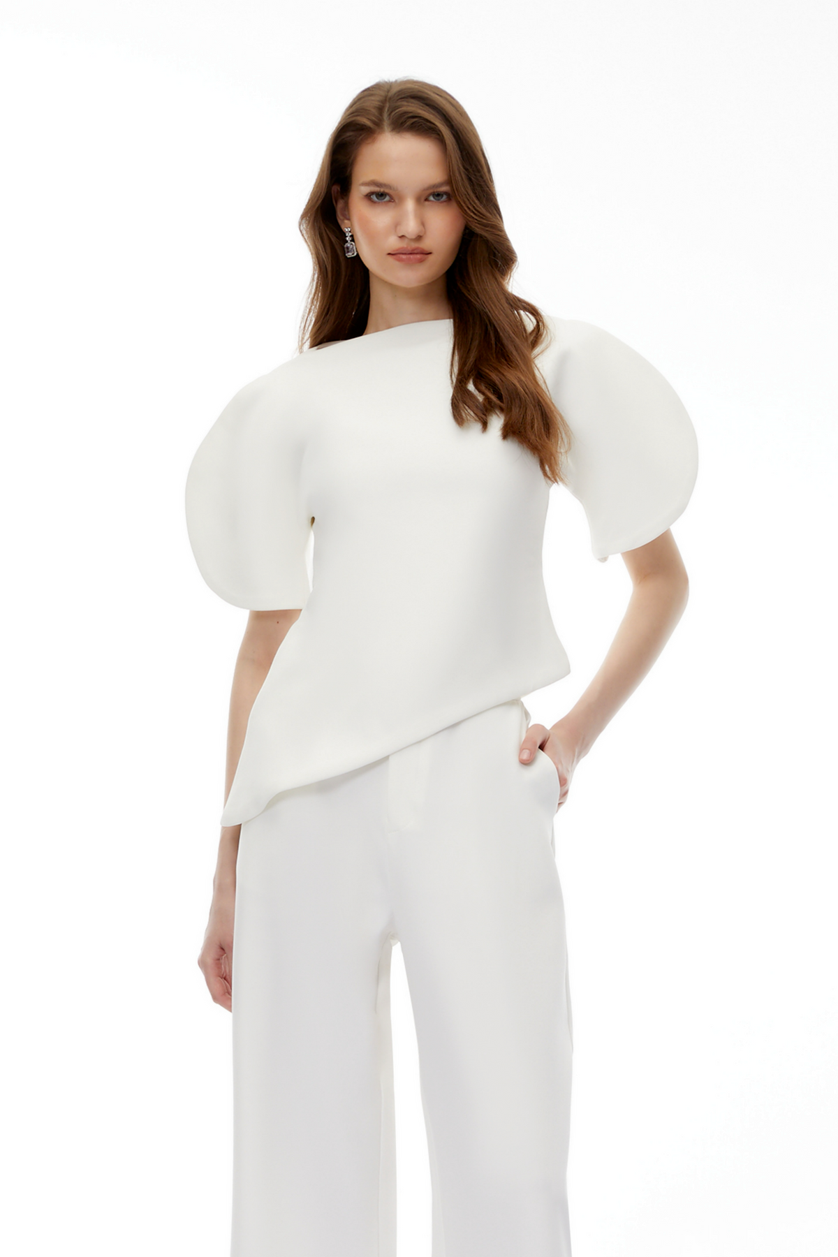 Uliana White Puff Sleeve Top & Trousers Set