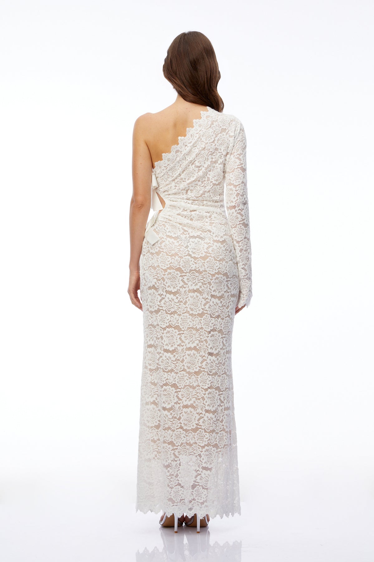 Unity White One Shoulder Lace Maxi Dress with Bow