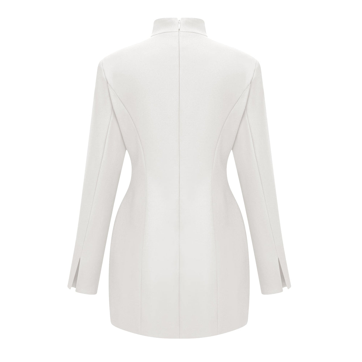 Valeria White Stand Collar Long Sleeves Mini Dress (Final Sale-US Only)