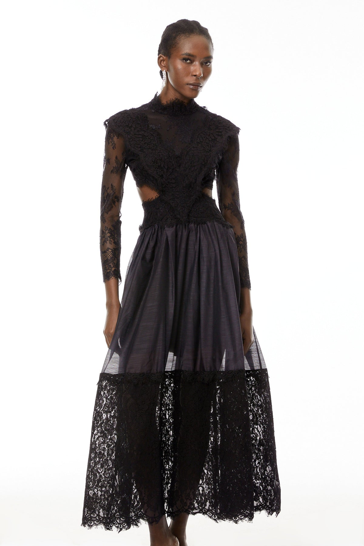 Vanessa Black Sheer Lace Maxi Dress