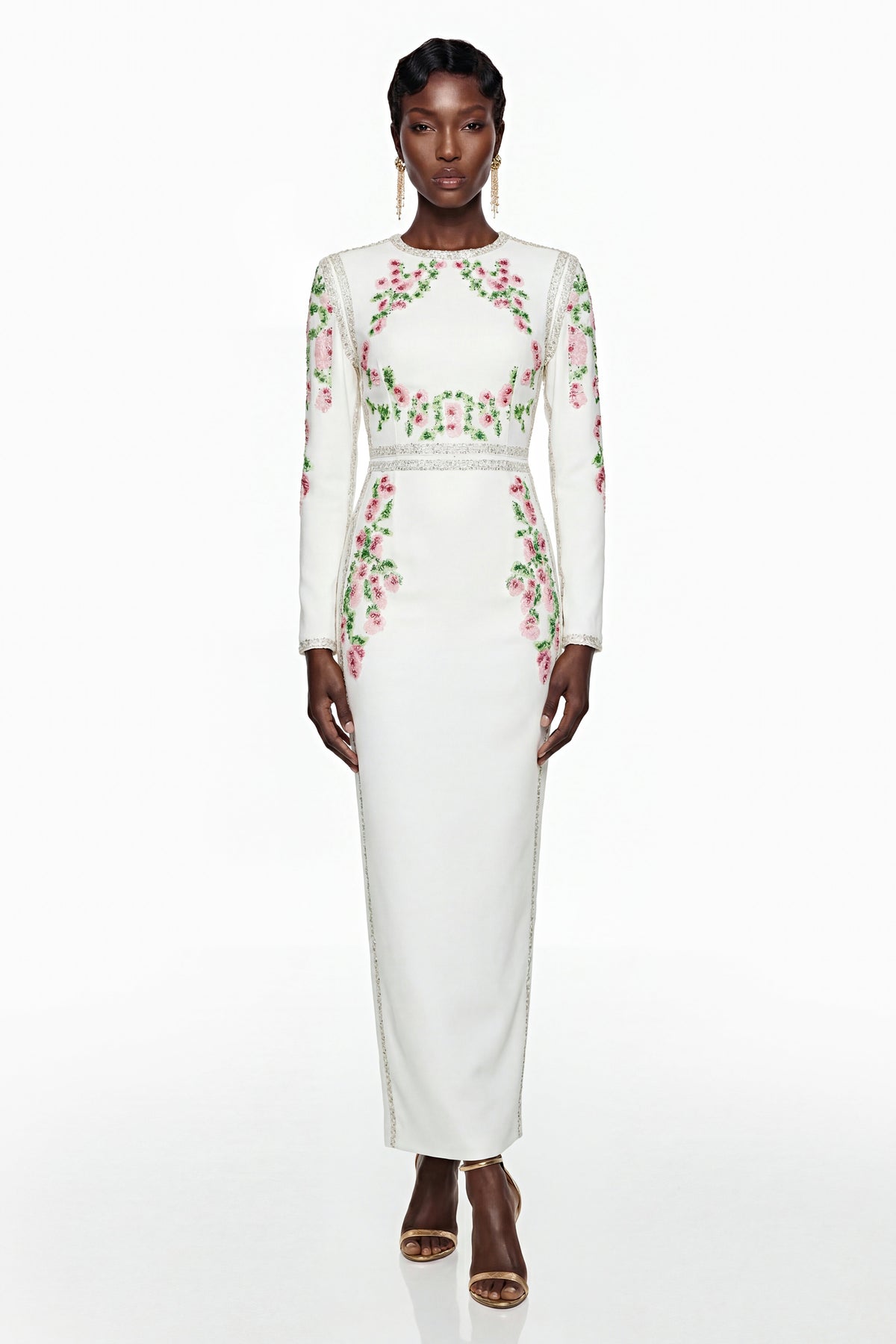 Vanessa White Floral Maxi Dress with Side Slit