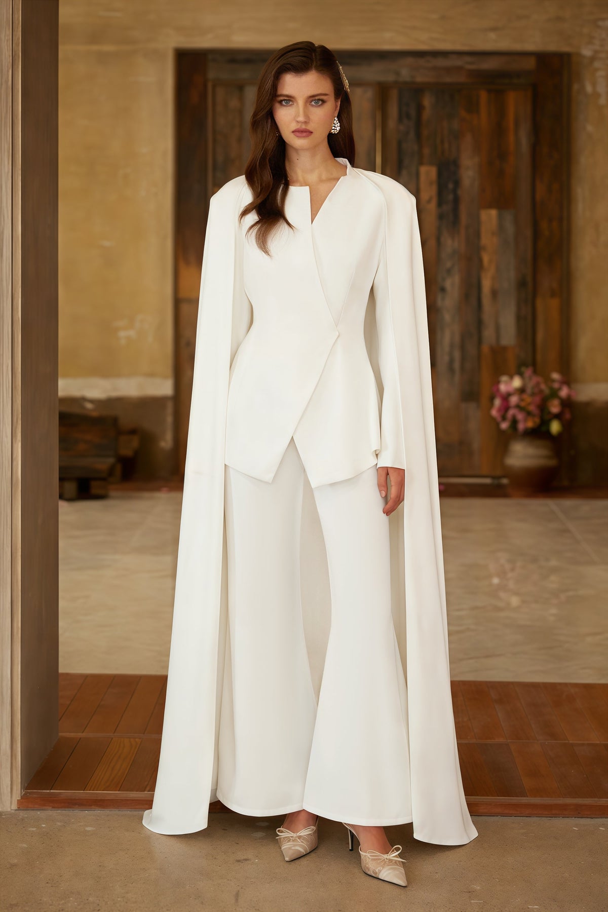 Vigdis White Cape Design Blazer & Trousers