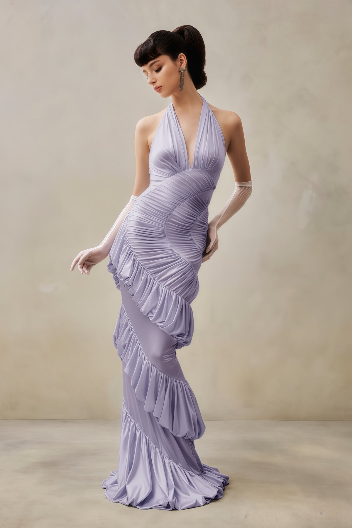 Vilhelmiina Purple Halterneck Shirred Maxi Dress