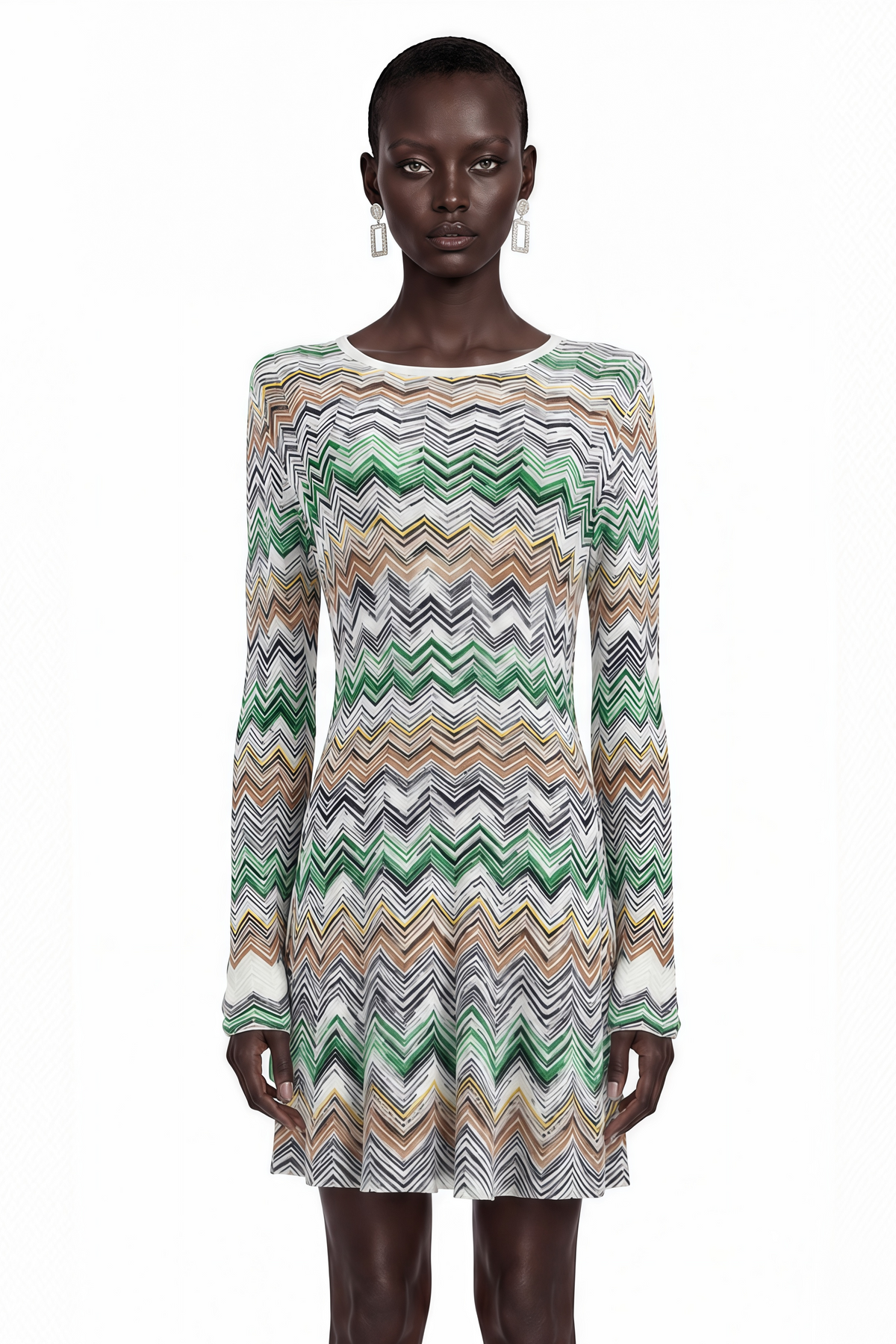 Wendy Green Zigzag Weave Long Sleeve Midi Dress