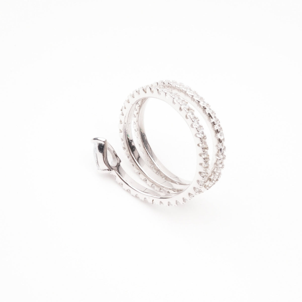 Lys White Pear Cut Gemstone Double Band Crystal Sterling Silver Ring