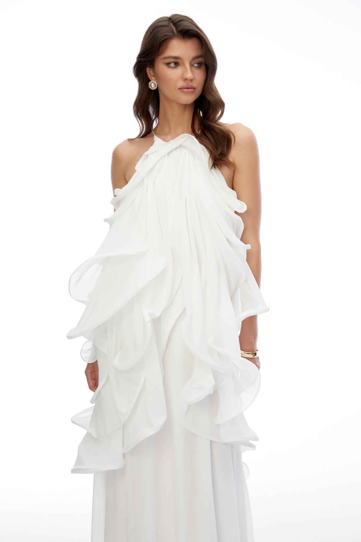 Winnie White Halterneck Ruffled Maxi Dress