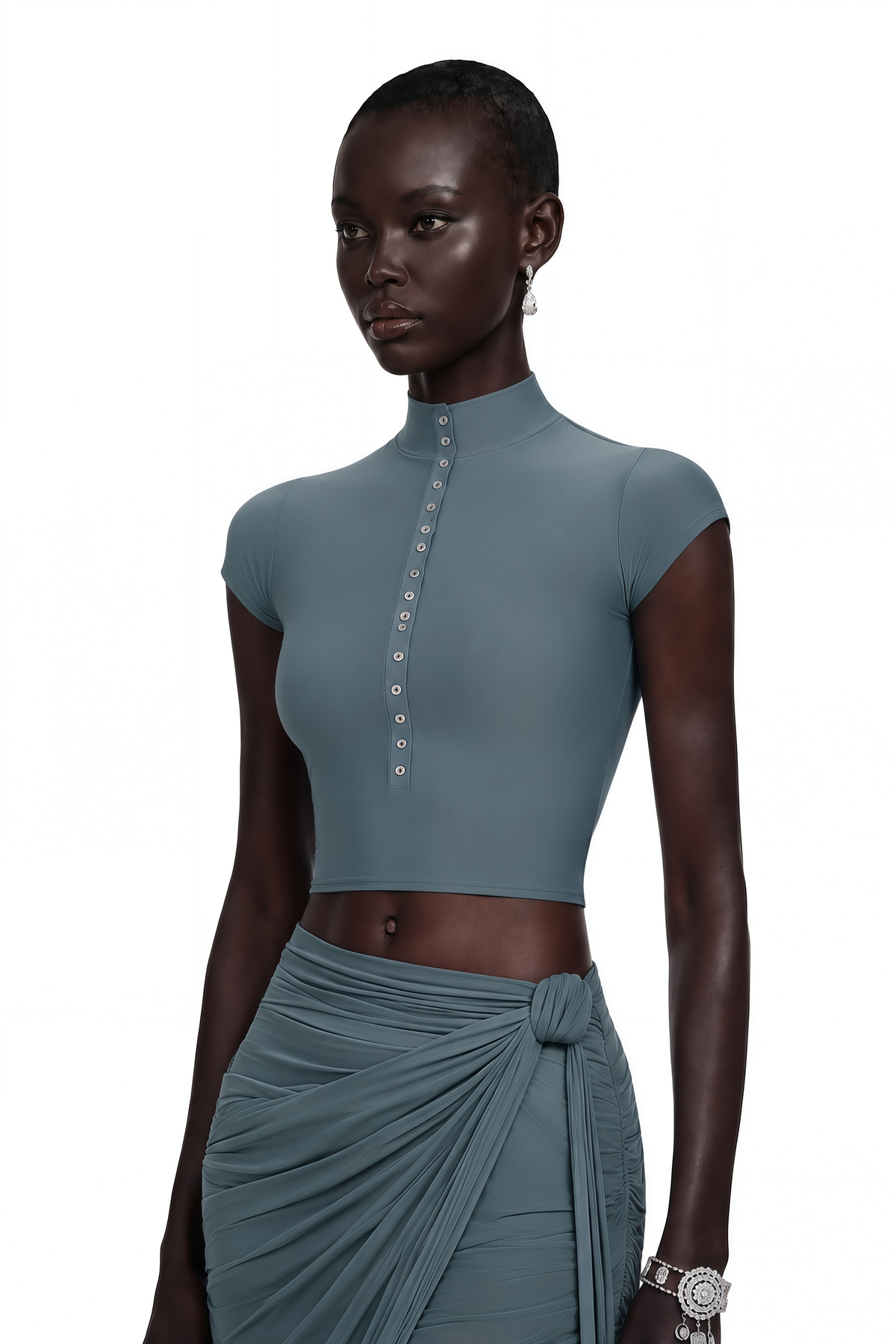 Wren Dusty Blue Crop Top & Wrap Skirt Set