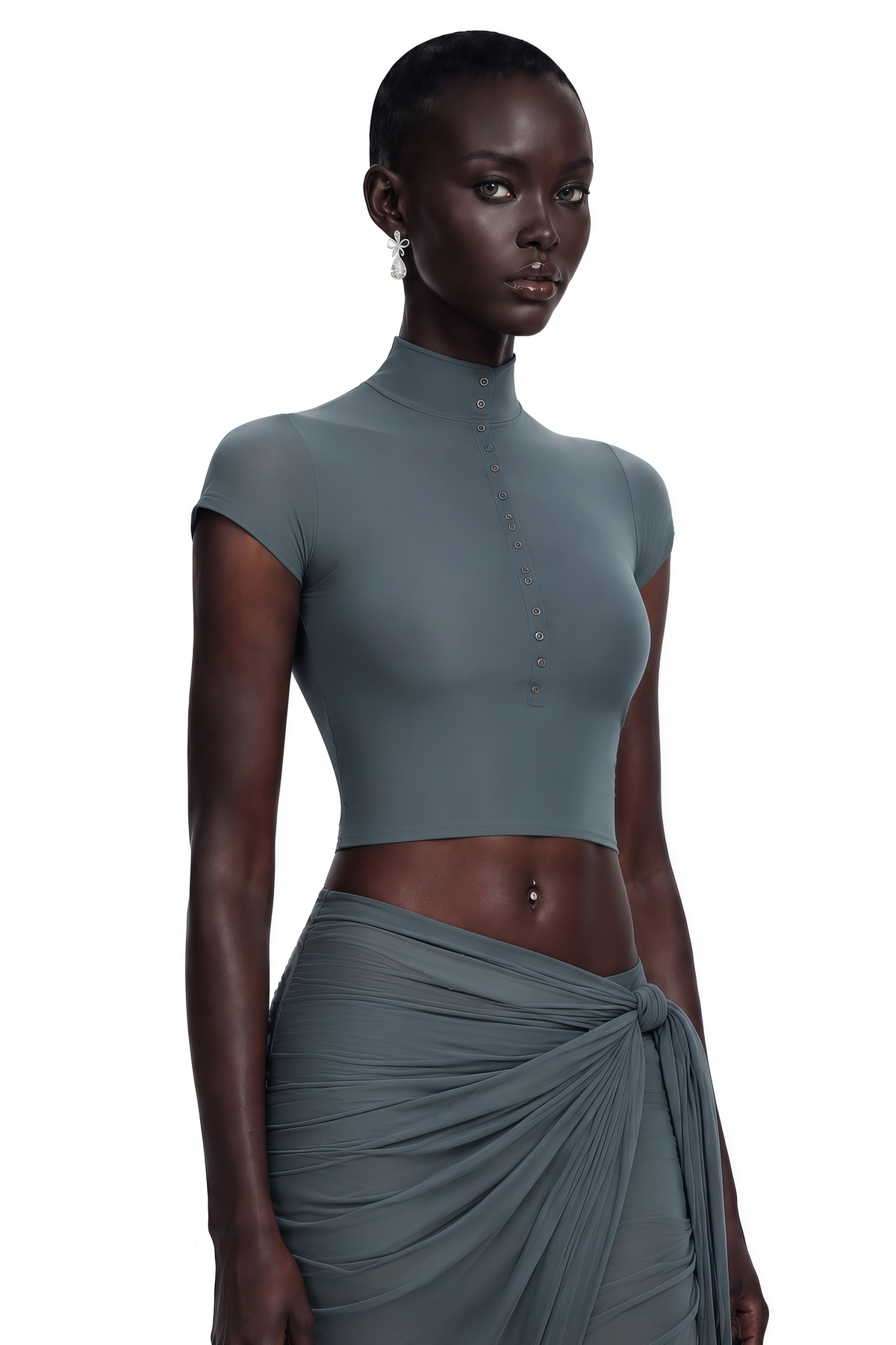 Wren Dusty Blue Crop Top & Wrap Skirt Set