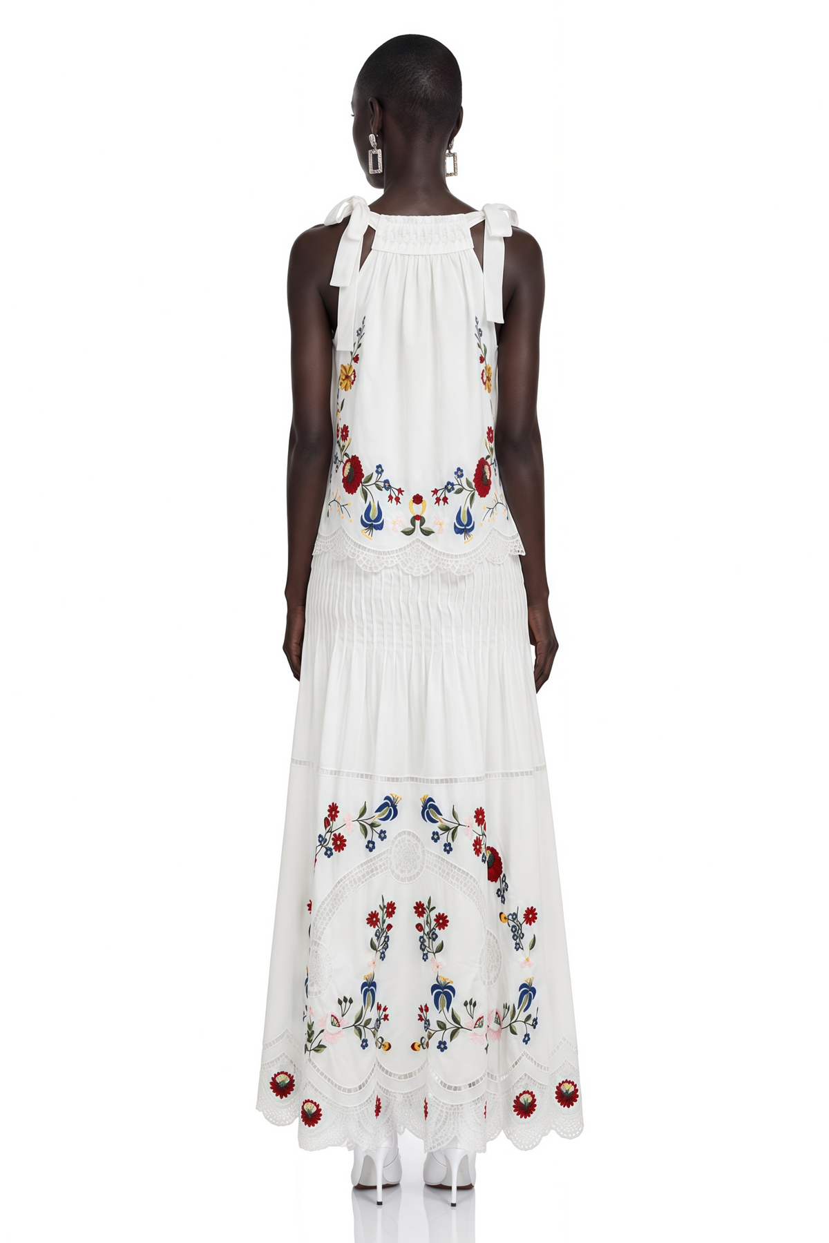 Wyna White Floral Print Top & Skirt Set with Lace Trim