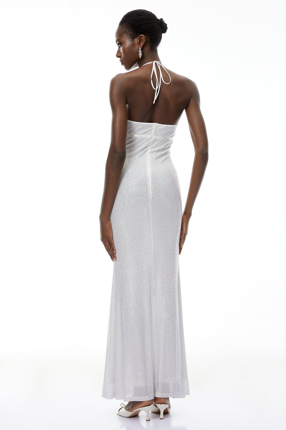 Yasmine Silver Rhinestone Embellished Maxi Dress (Final Sale)