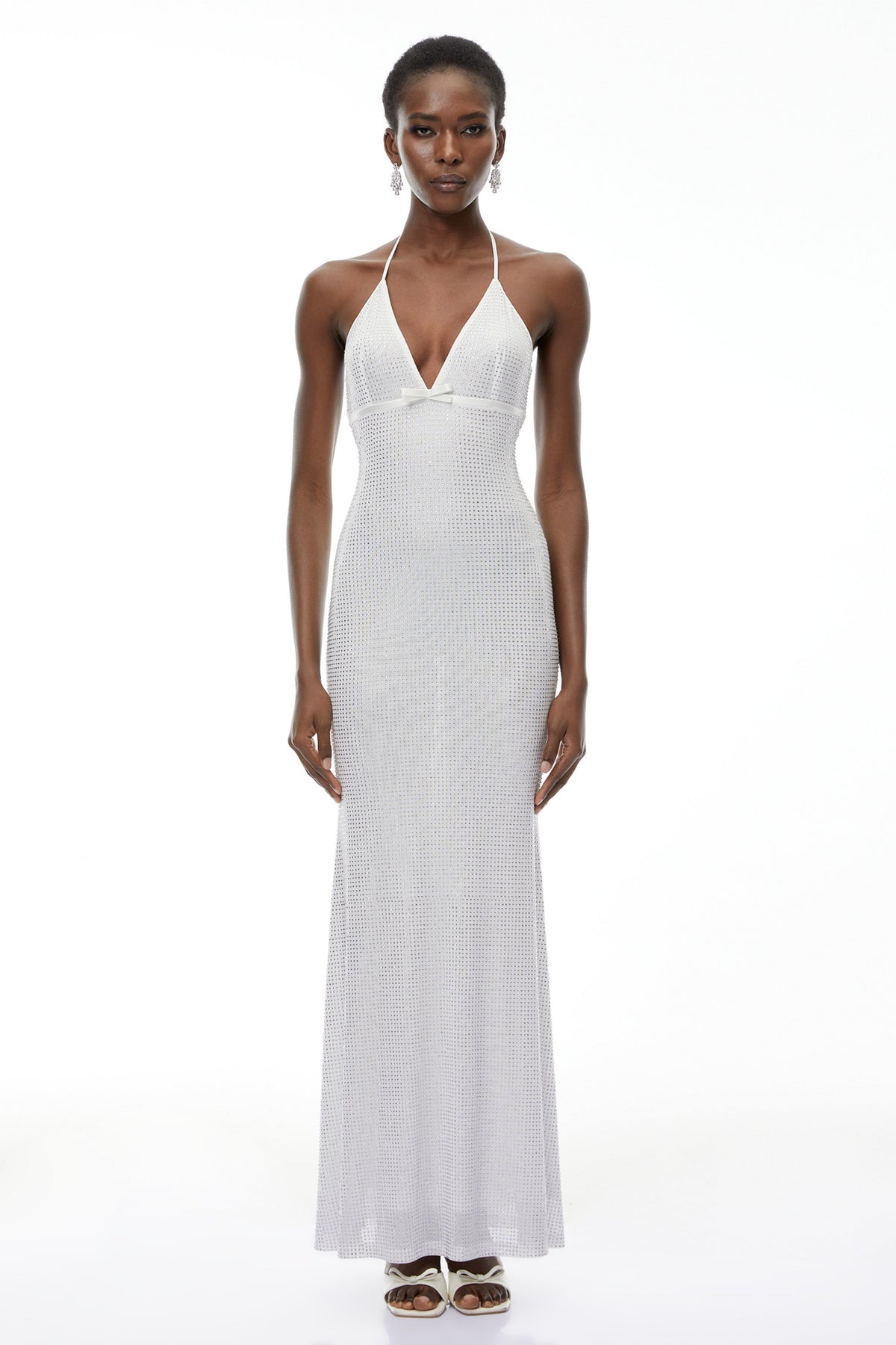 Yasmine Silver Rhinestone Embellished Maxi Dress (Final Sale)