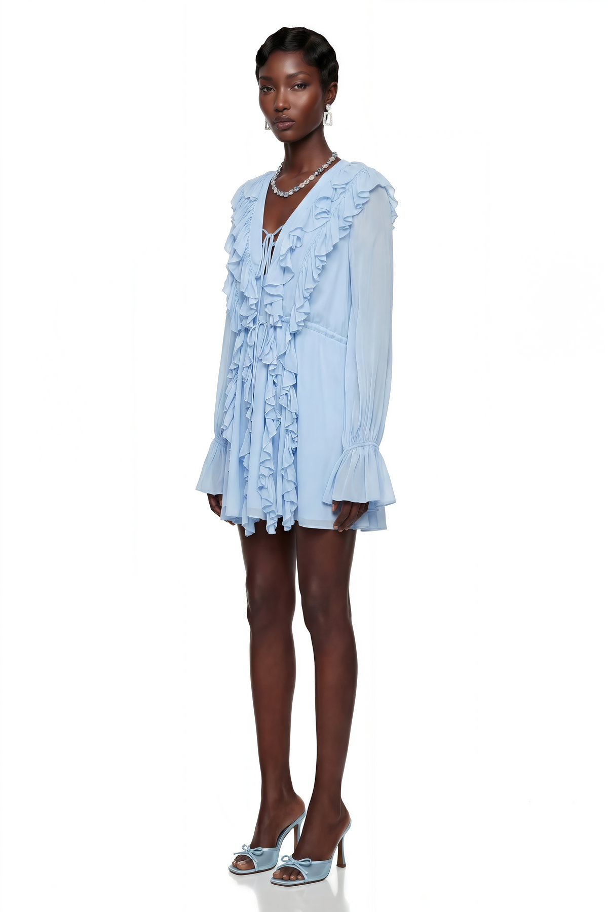 Yda Baby Blue Chiffon Ruffled Mini Dress