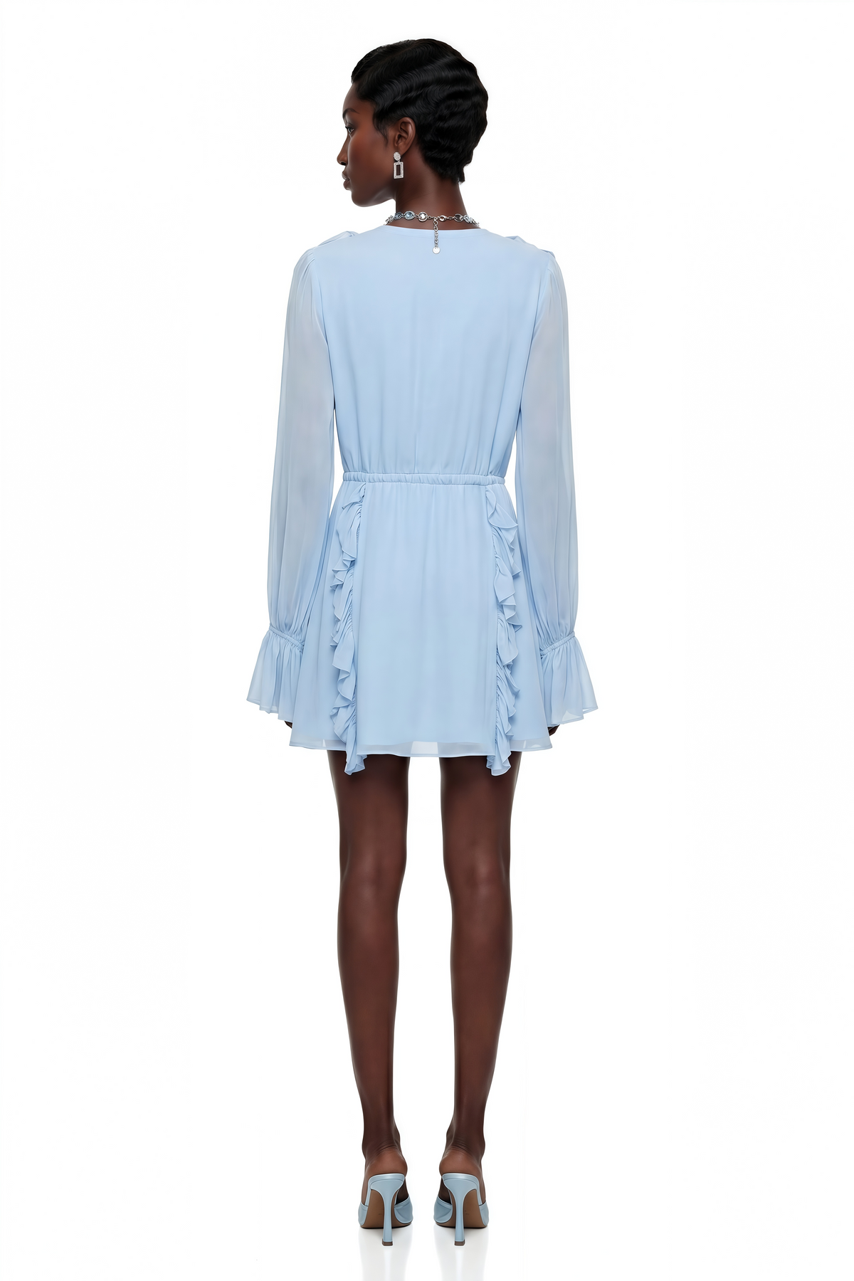 Yda Baby Blue Chiffon Ruffled Mini Dress