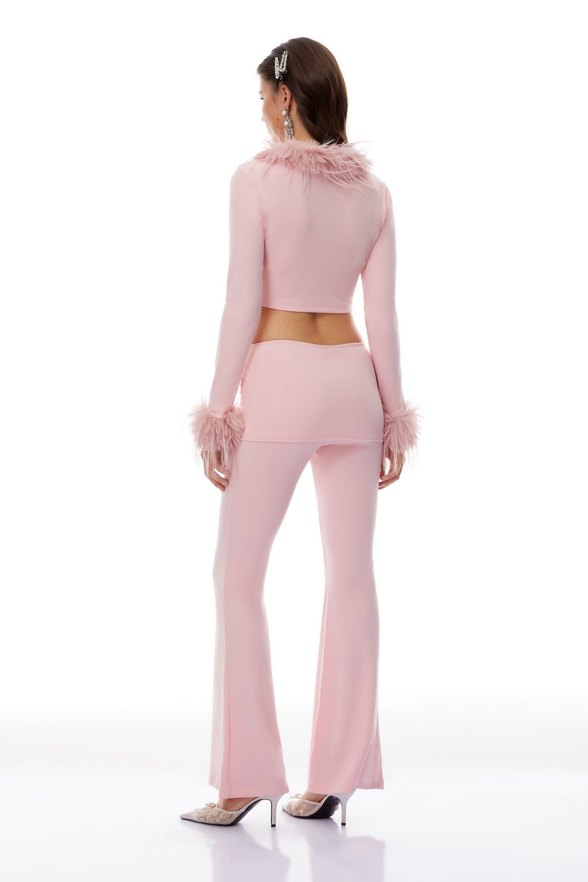 Ysabel Pink Knit Set with Faux Fur Trim