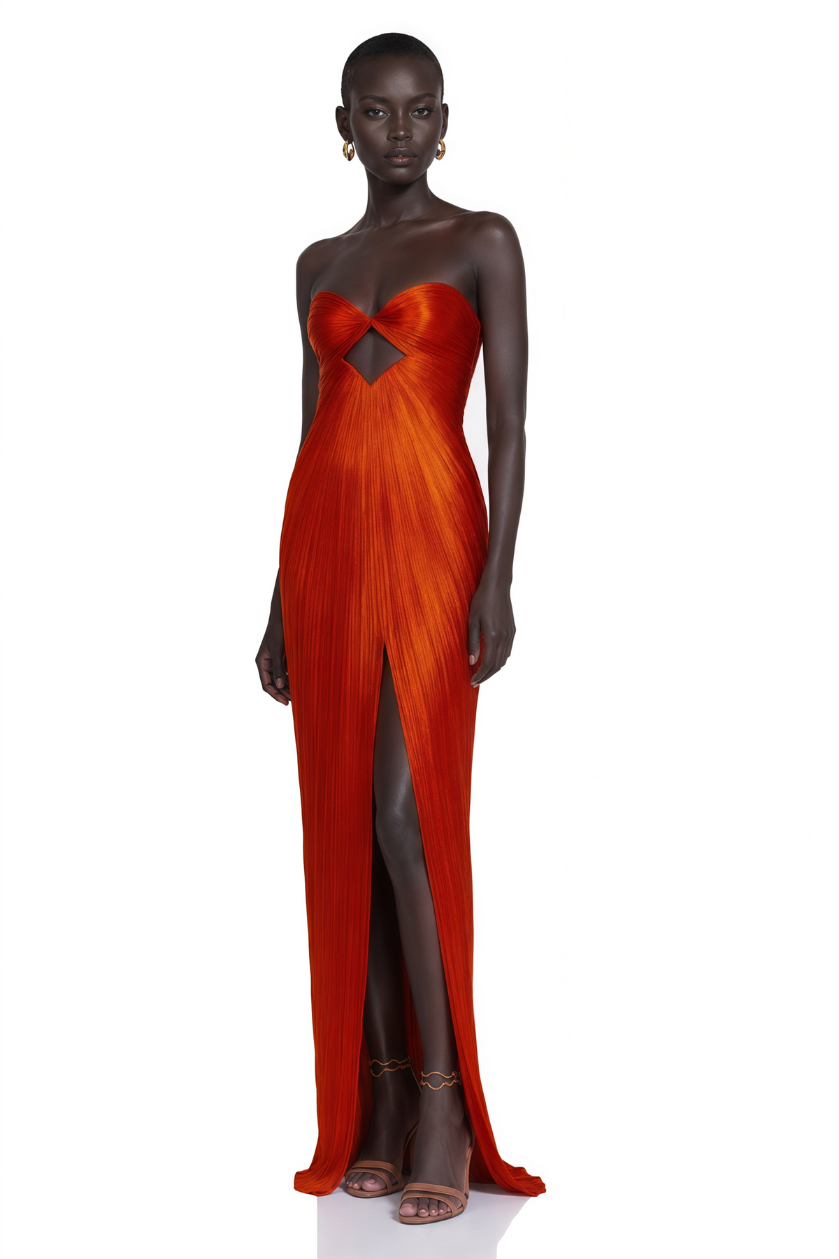 Zadie Red Ruched Maxi Dress with Twist Front