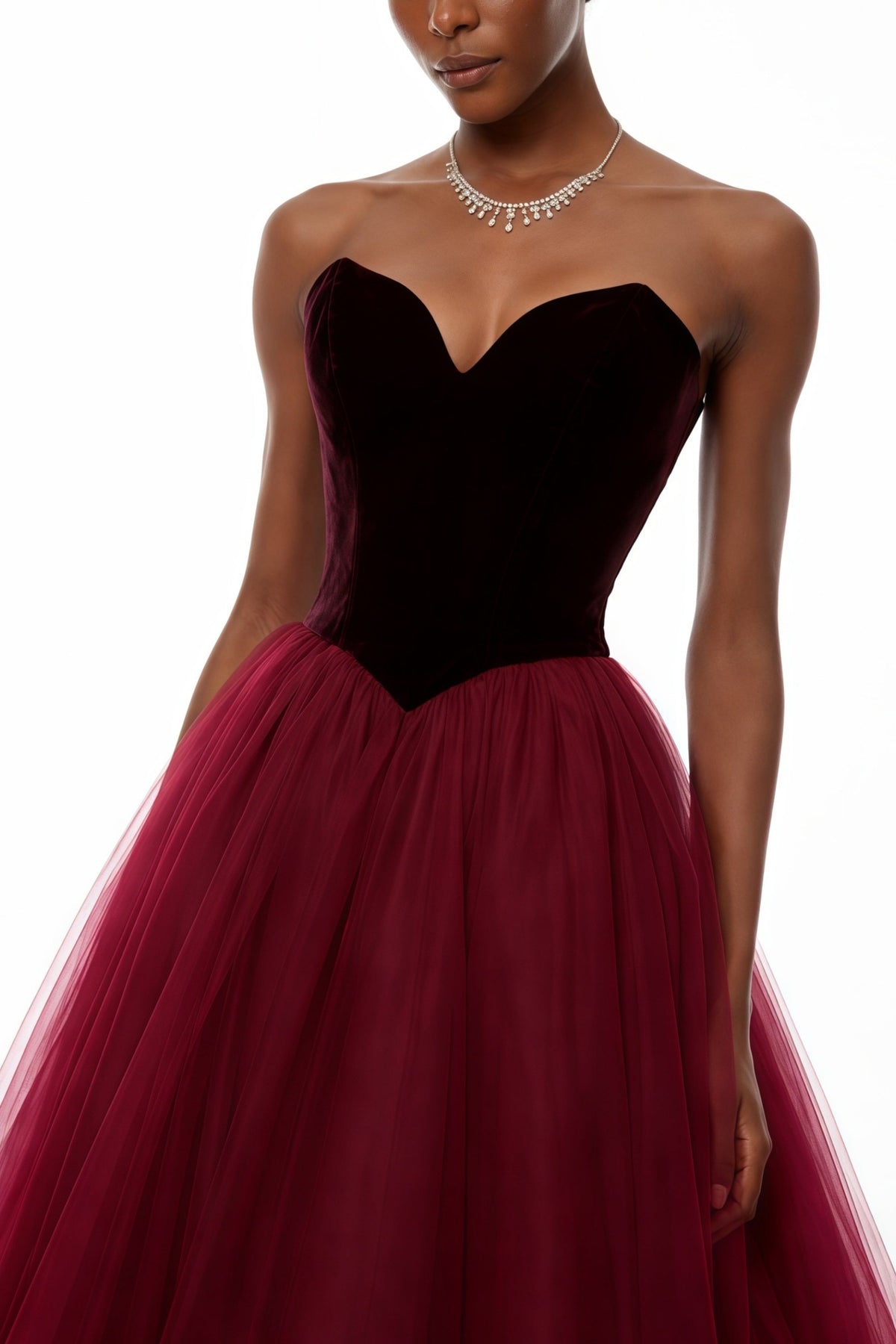 Zelna Red Ball Maxi Gown with Mesh Panels