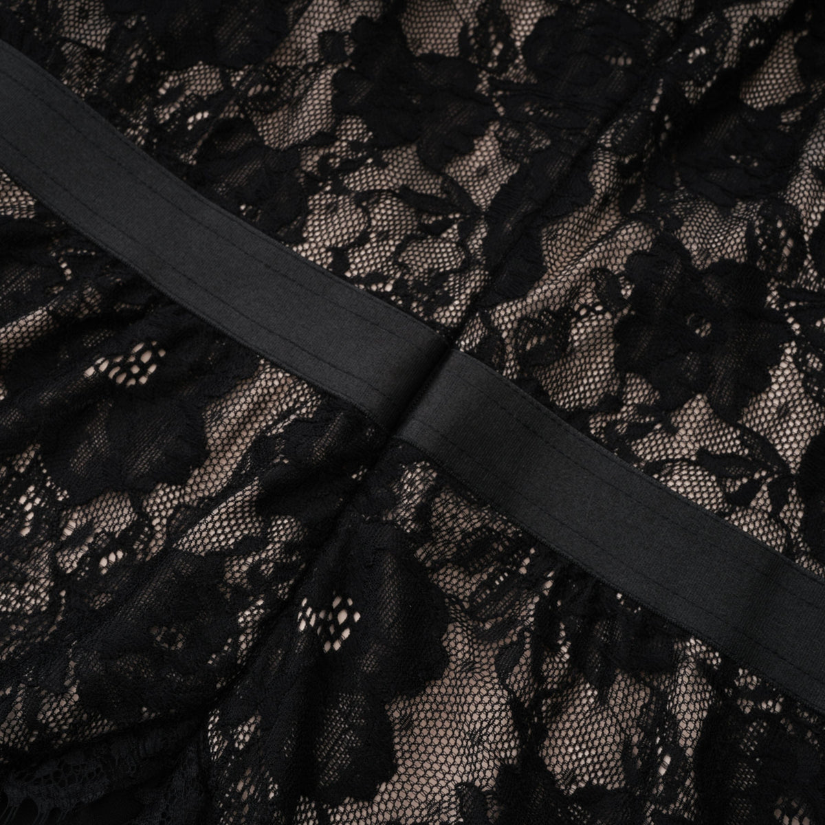 Zhadana Black Semi-Sheer Lace Panel Jumpsuit