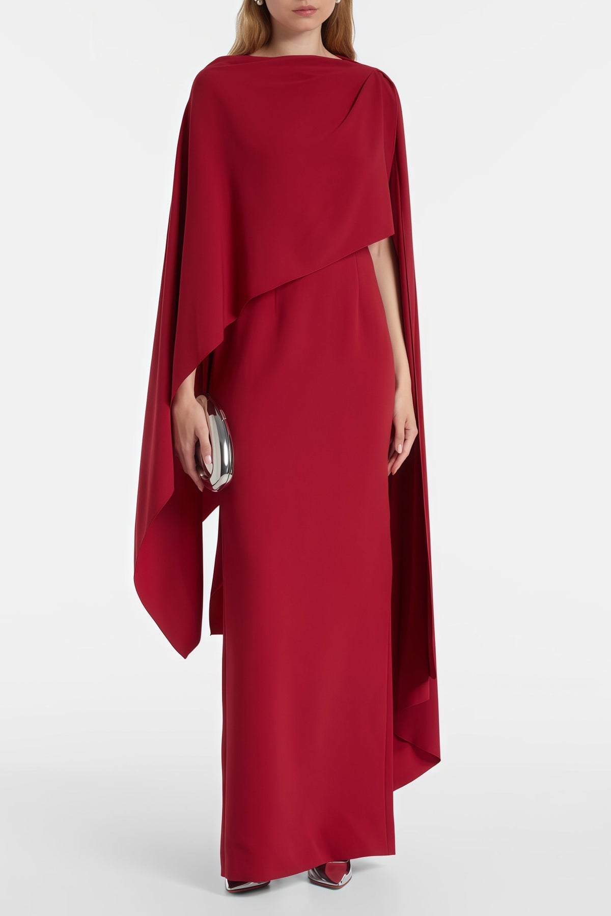 Zinhle Red Draped Cape Maxi Dress