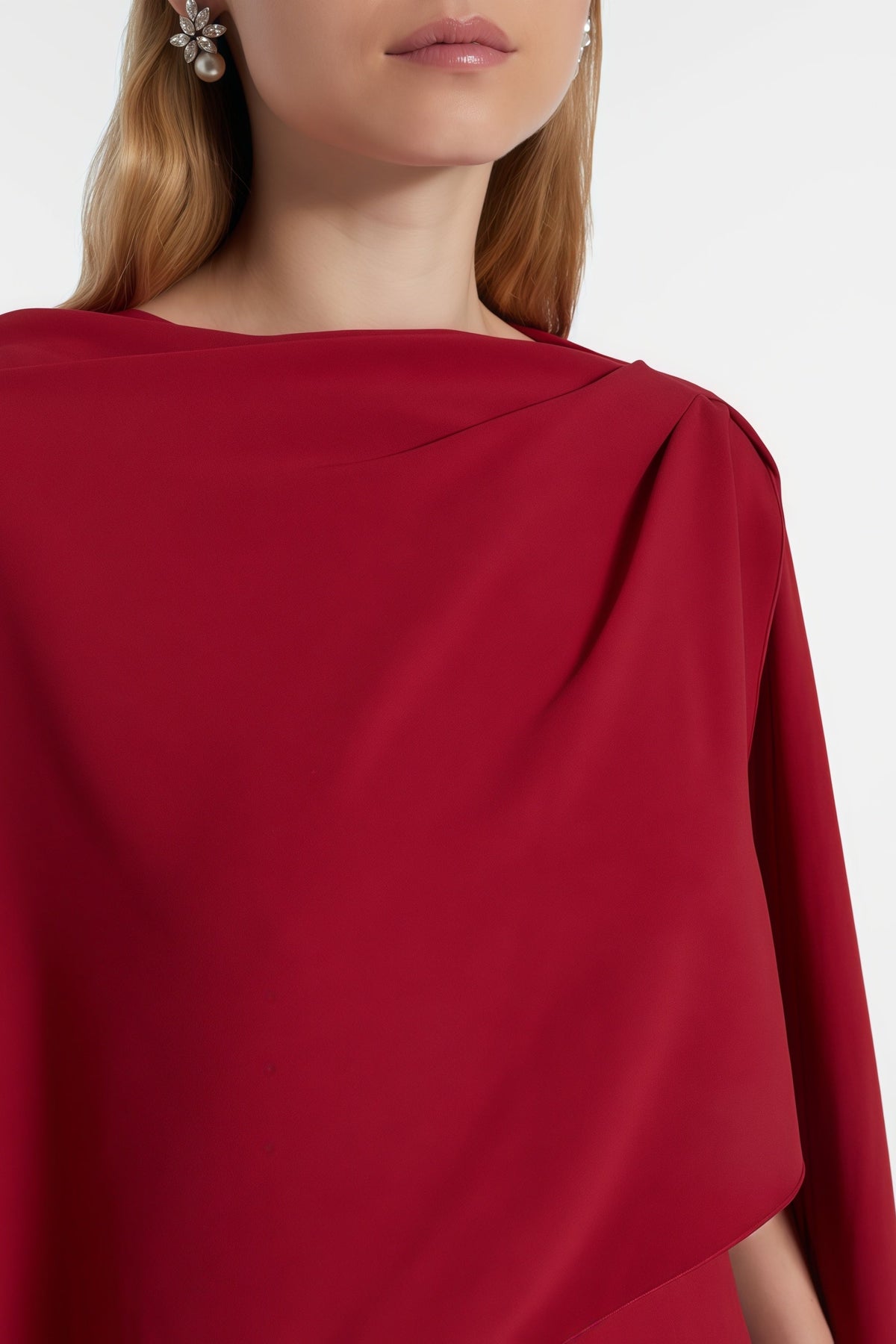 Zinhle Red Draped Cape Maxi Dress