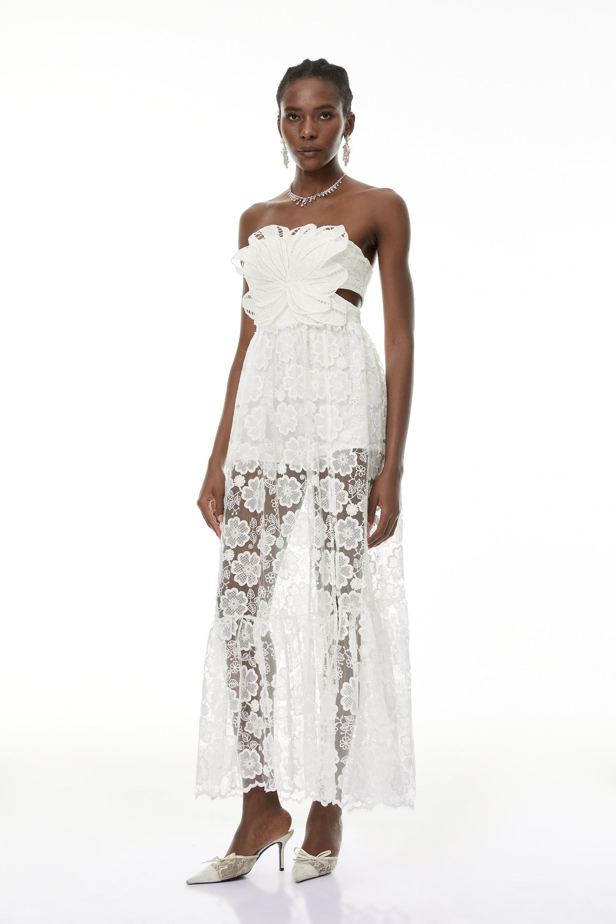 Zinhle White Cut-Out Floral Lace Maxi Dress
