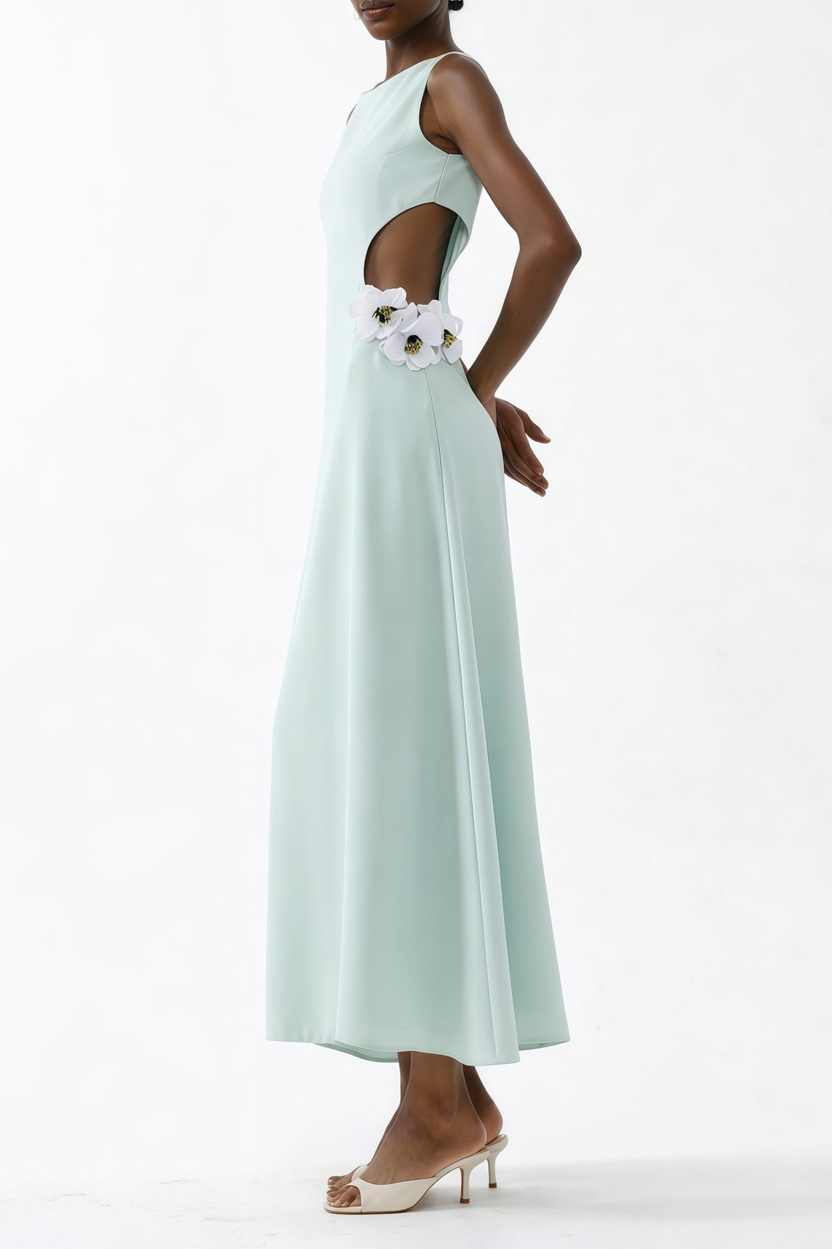 Zinnia Green Cut-Out Maxi Dress with 3D Petals (Final Sale)