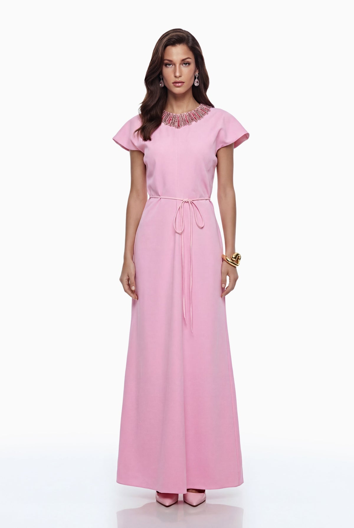 Zoraya Pink Crystal Embellished Maxi Dress