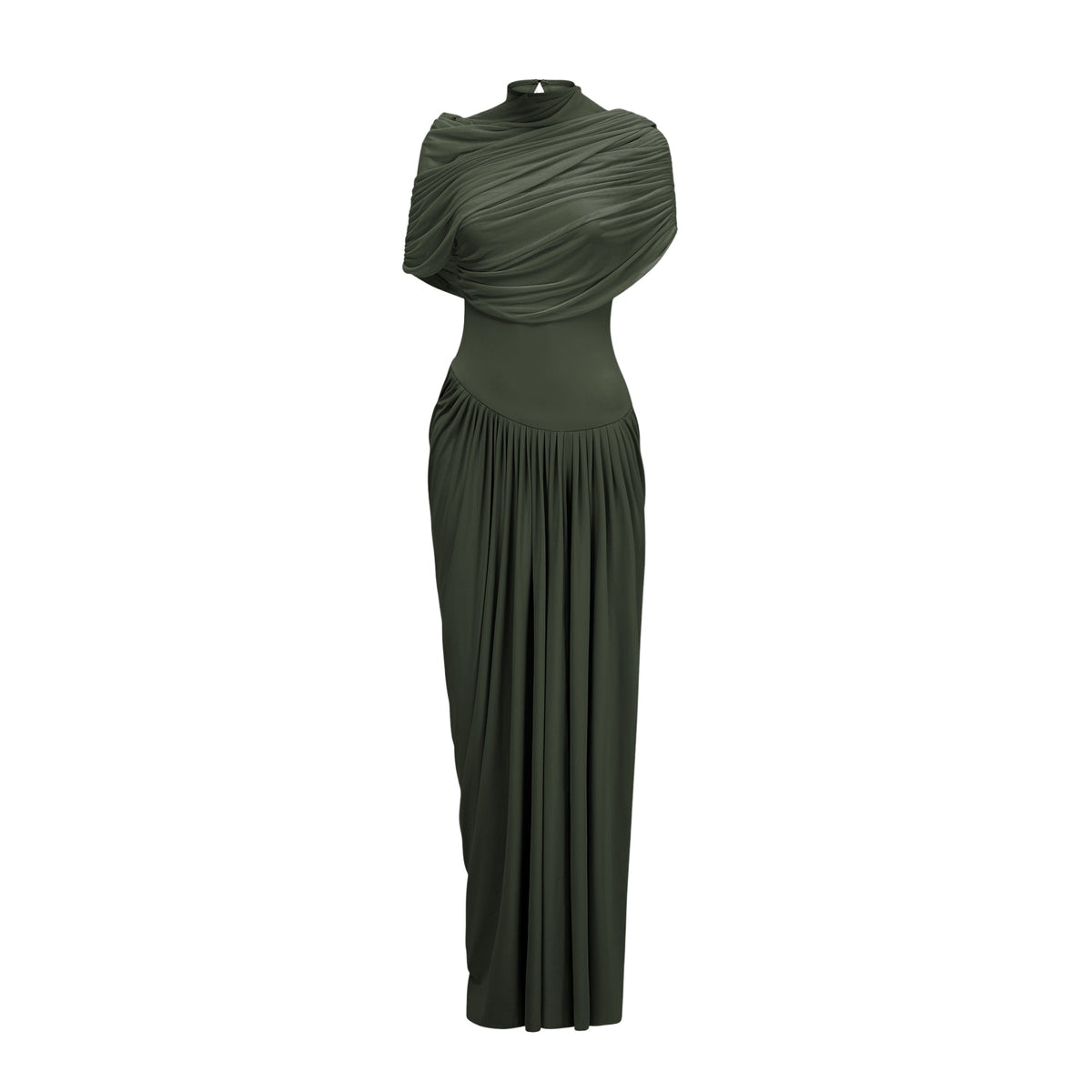 Catherine asymmetric pleated maxi dress in Green