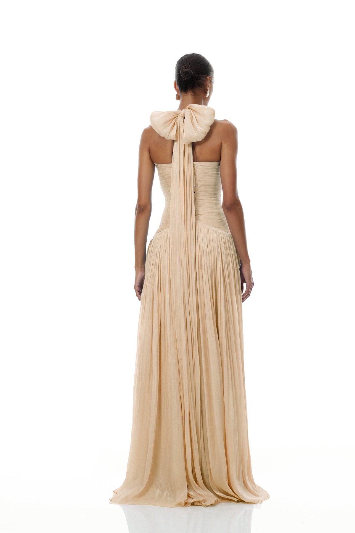 Térébenthine Neutral Glossy Gathered Maxi Dress