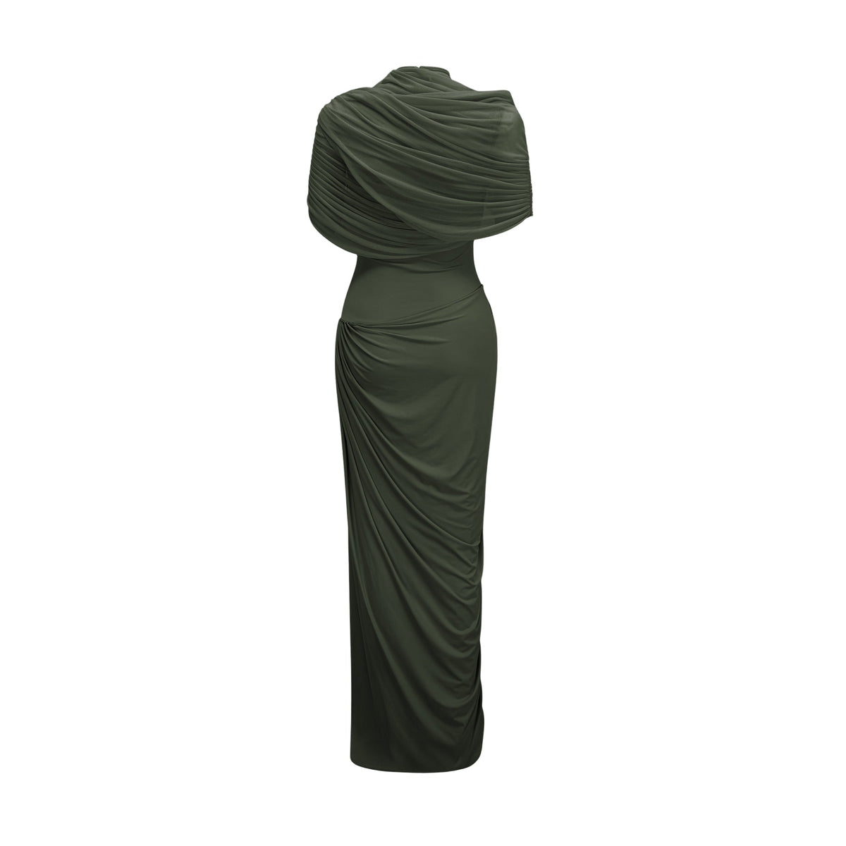 Catherine asymmetrical pleated maxi dress in Green