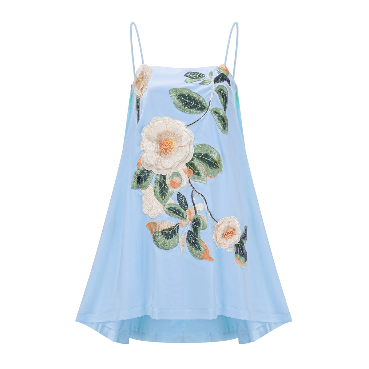 Avril Blue Floral Embroidered Satin Mini Dress (Final Sale-US Only)