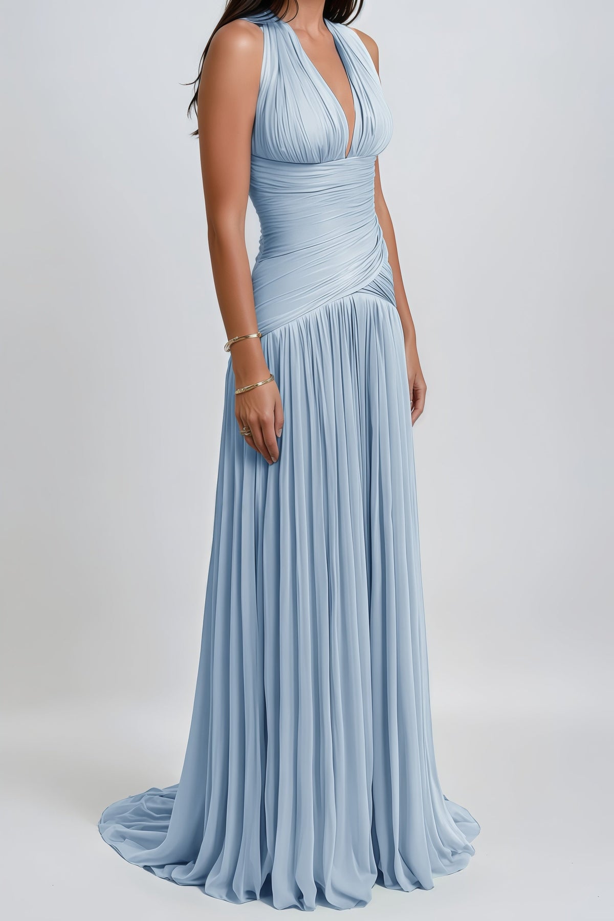 Uranie Blue Gathered Maxi Dress
