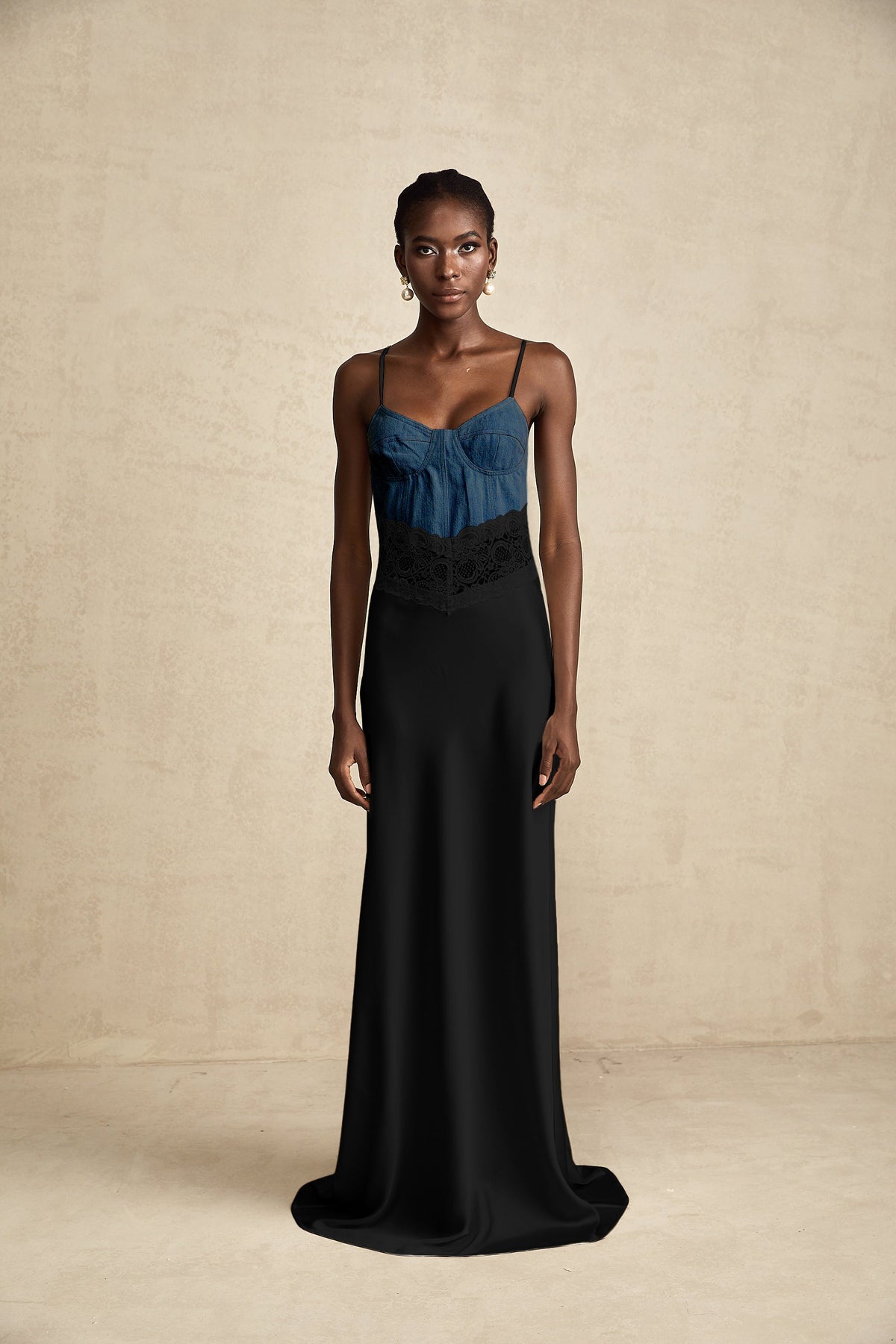 Lisette lace-trim panelled maxi dress